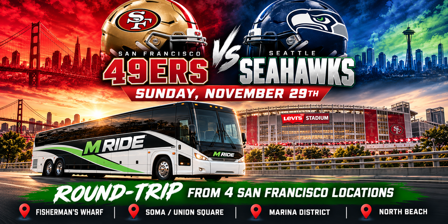 49ers vs Seahawks Shuttle Tickets: Round Trip to Levi’s Stadium