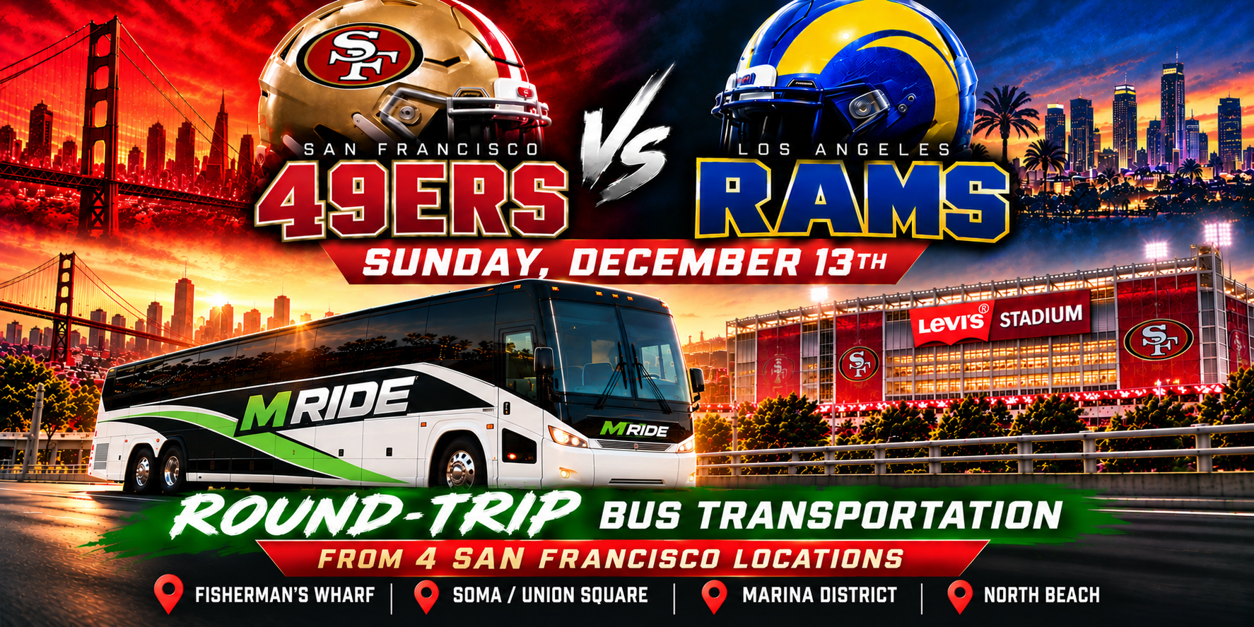 49ers vs Rams Shuttle Tickets: Round Trip to Levi’s Stadium