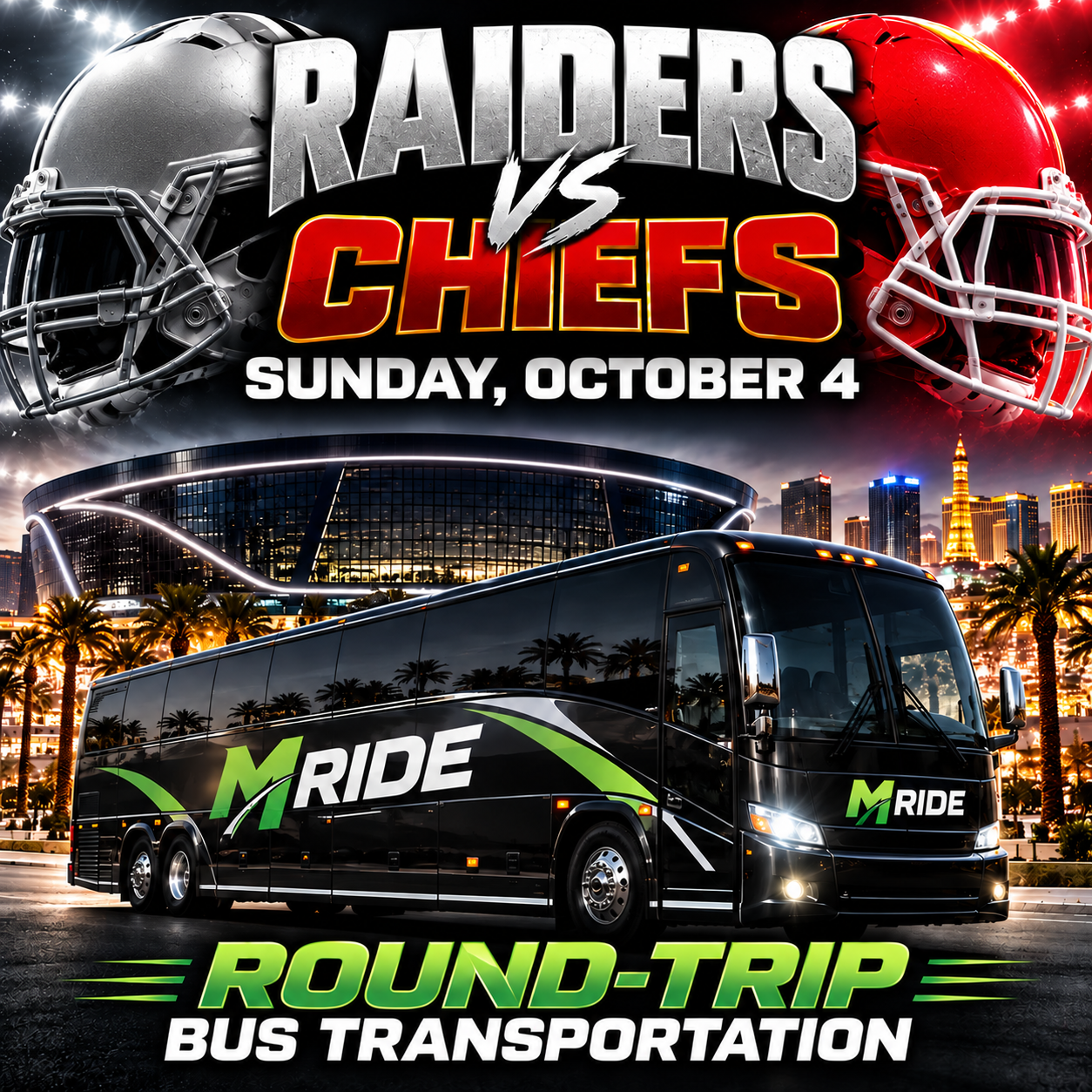 Raiders vs Chiefs Shuttle Tickets: Round Trip to Allegiant Stadium