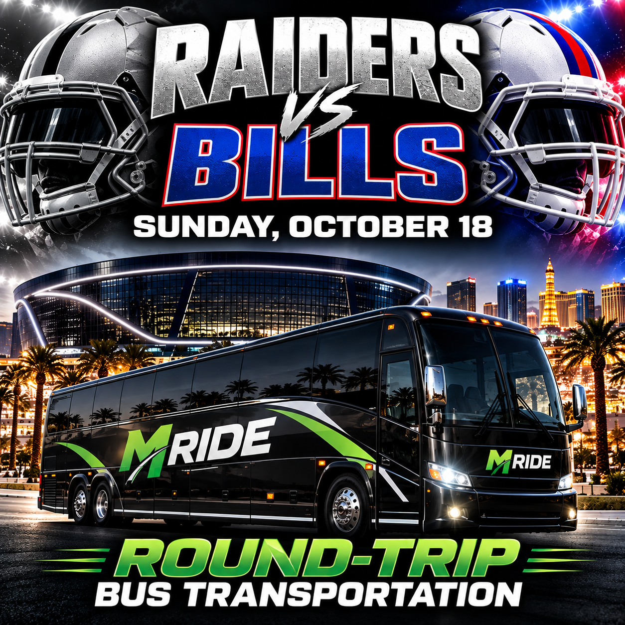 Raiders vs Bills Shuttle Tickets: Round Trip to Allegiant Stadium