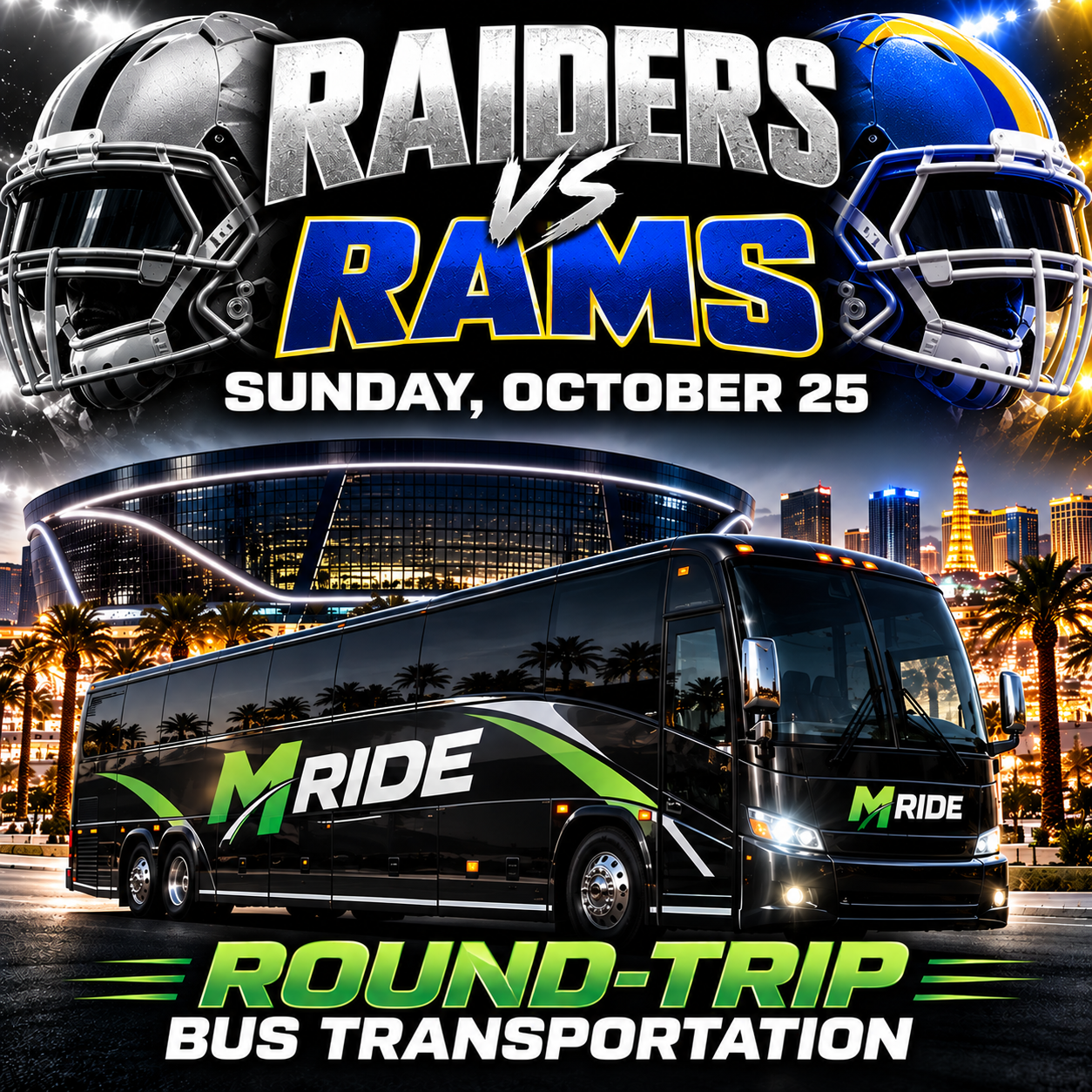 Raiders vs Rams Shuttle Tickets: Round Trip to Allegiant Stadium