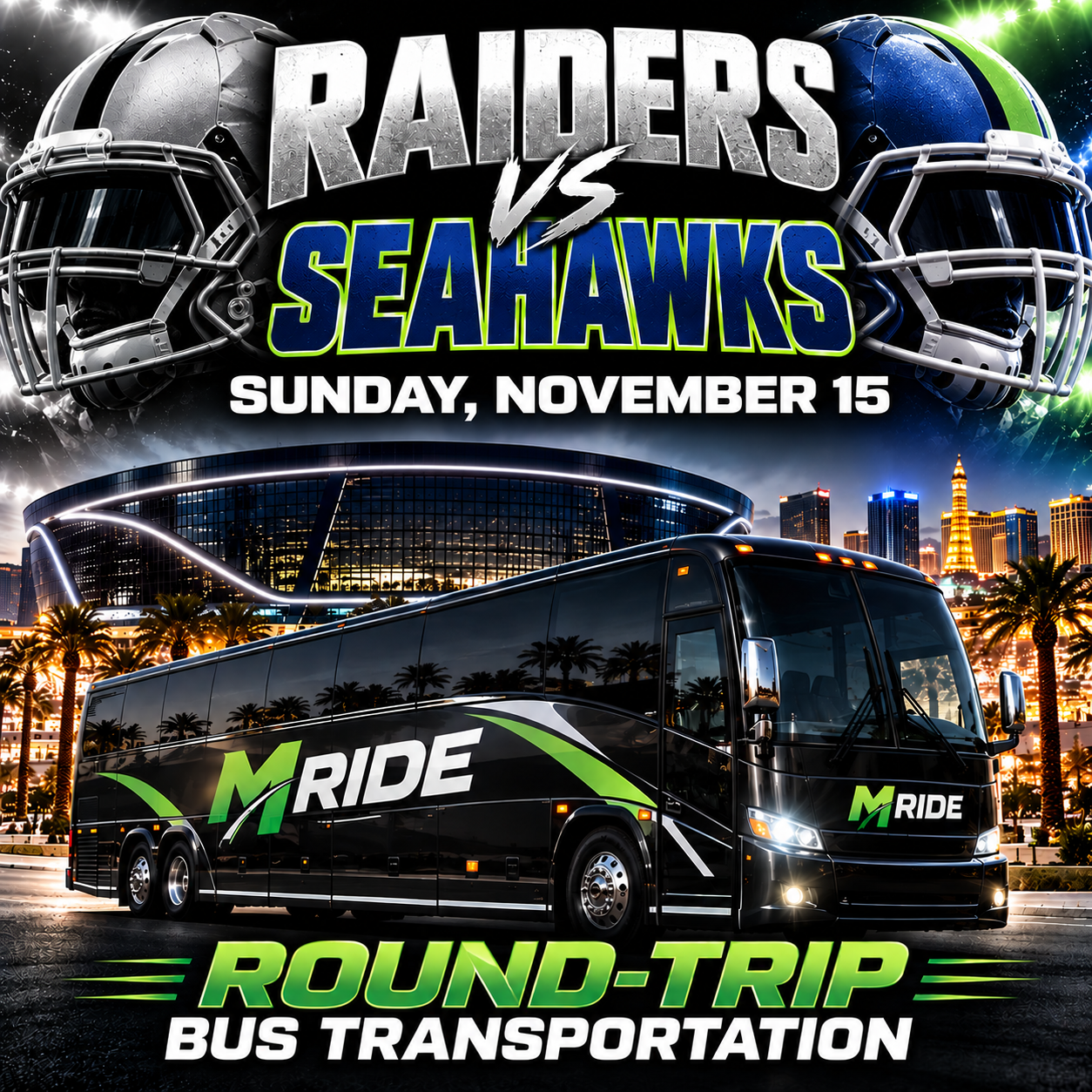 Raiders vs Seahawks Shuttle Tickets: Round Trip to Allegiant Stadium