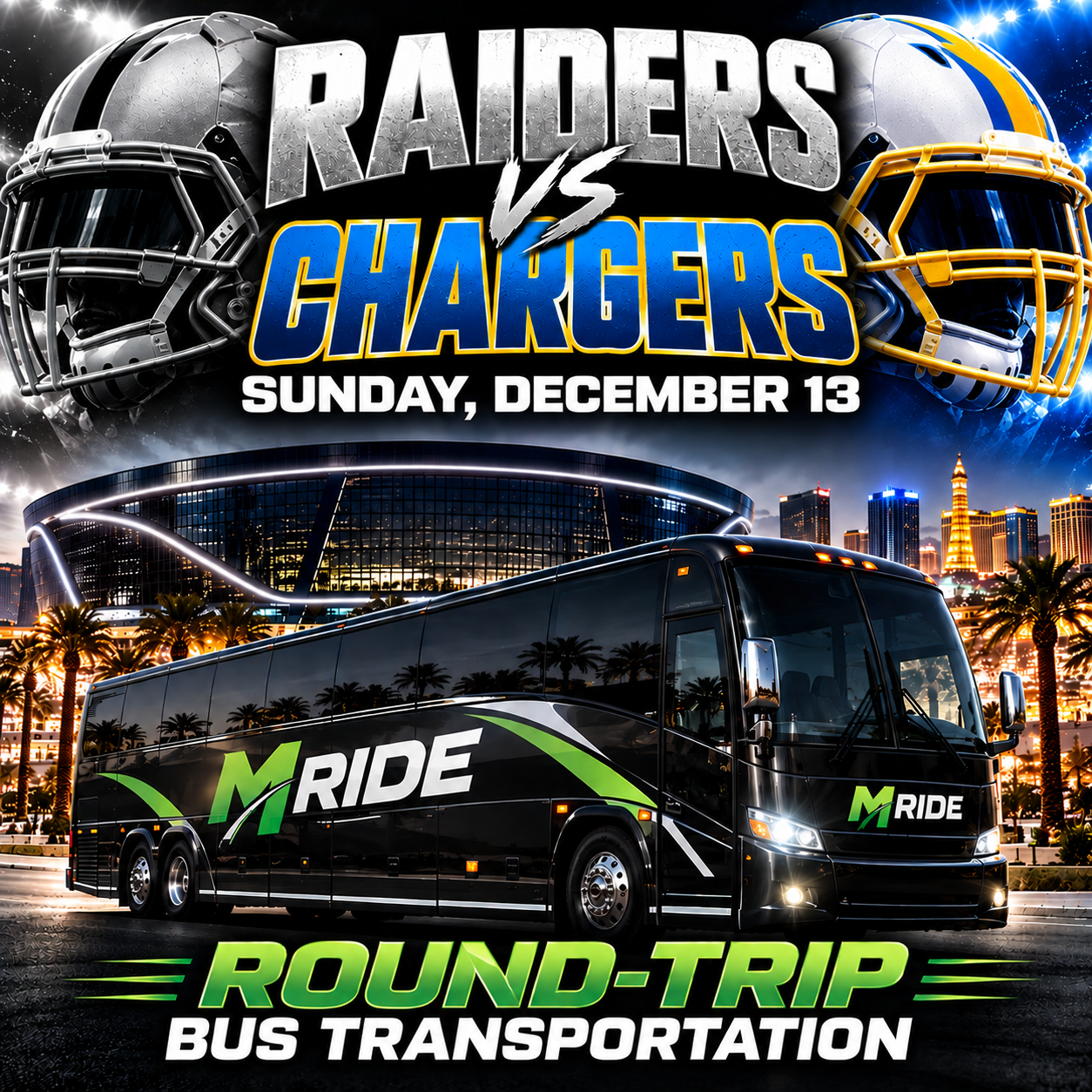 Raiders vs Chargers Shuttle Tickets: Round Trip to Allegiant Stadium