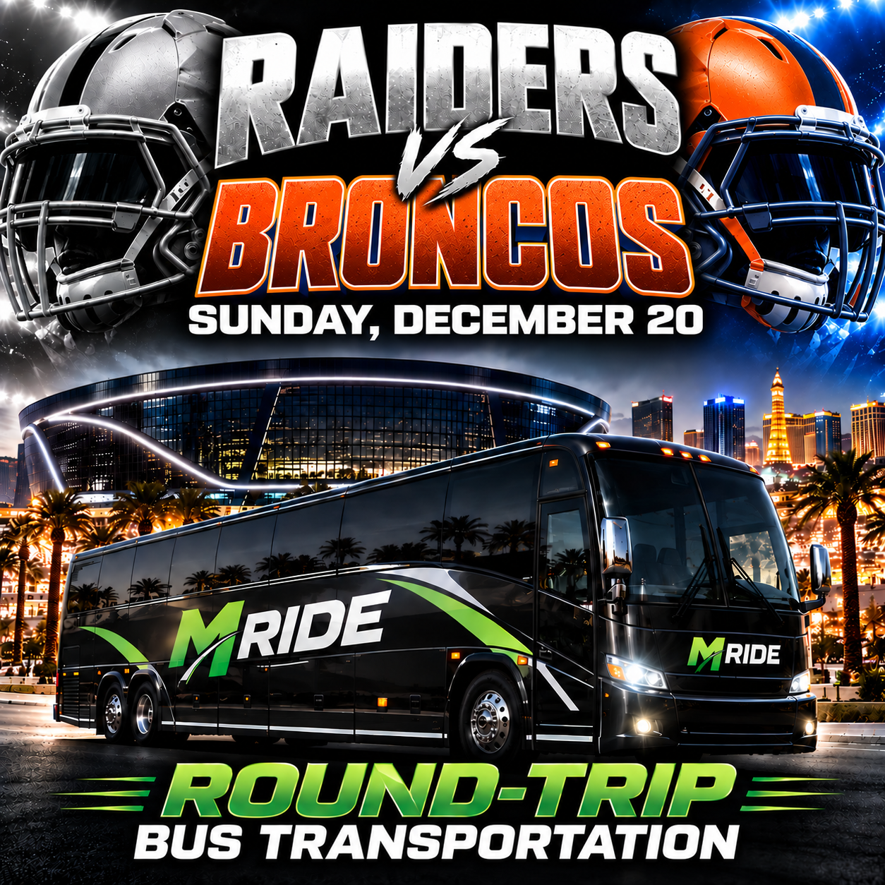 Raiders vs Broncos Shuttle Tickets: Round Trip to Allegiant Stadium