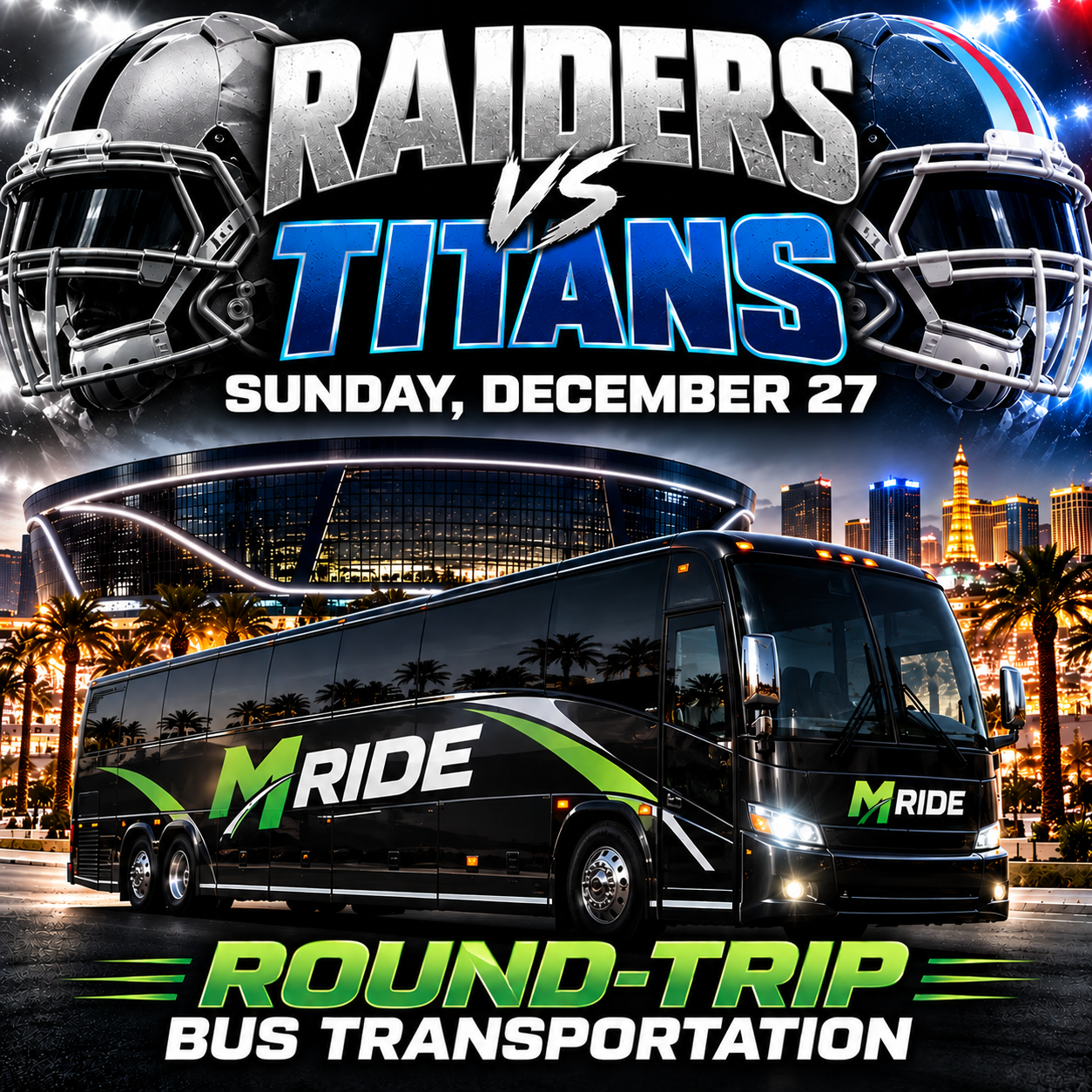 Raiders vs Titans Shuttle Tickets: Round Trip to Allegiant Stadium