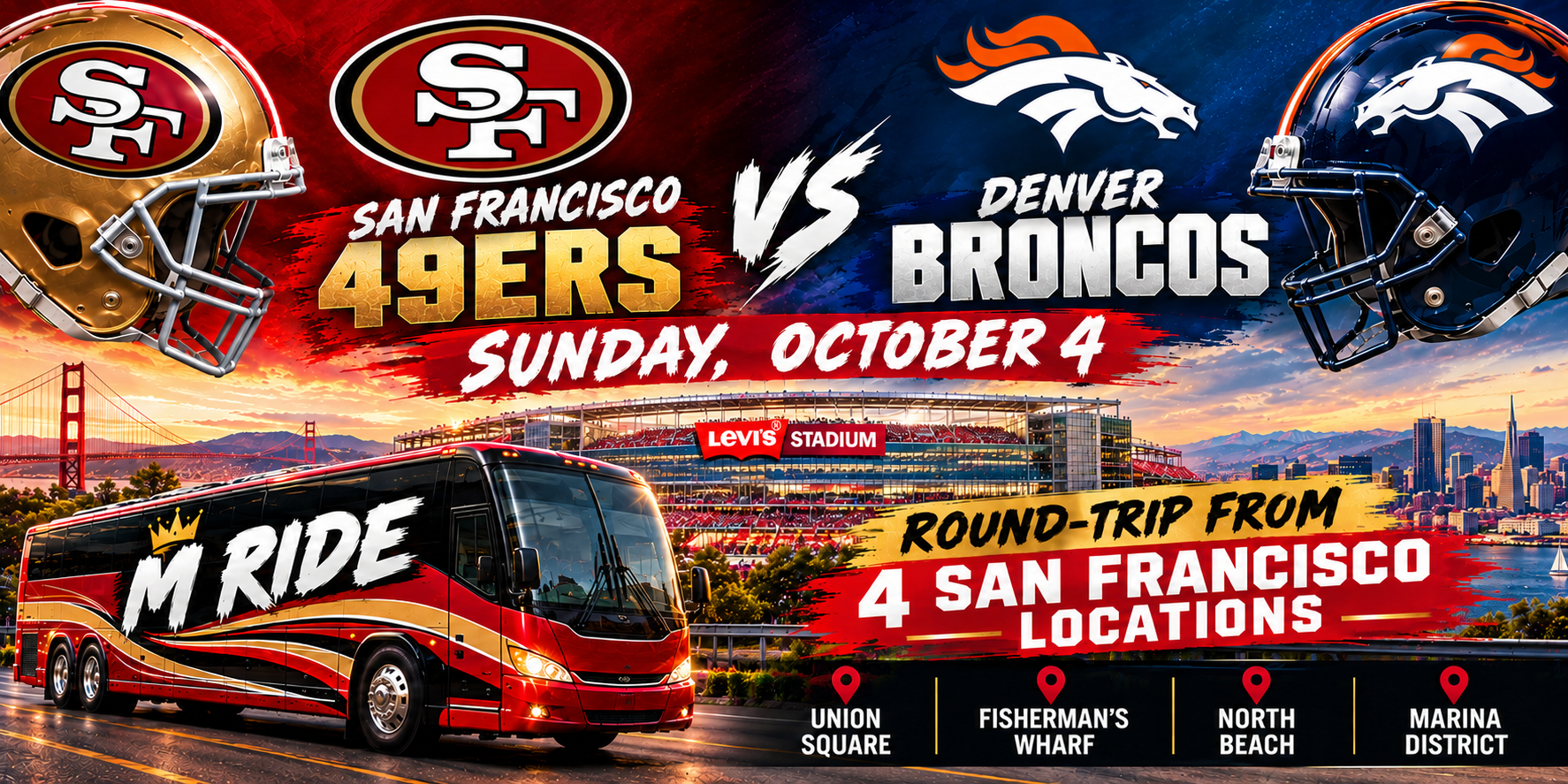 49ers vs Broncos Shuttle Tickets: Round Trip to Levi’s Stadium
