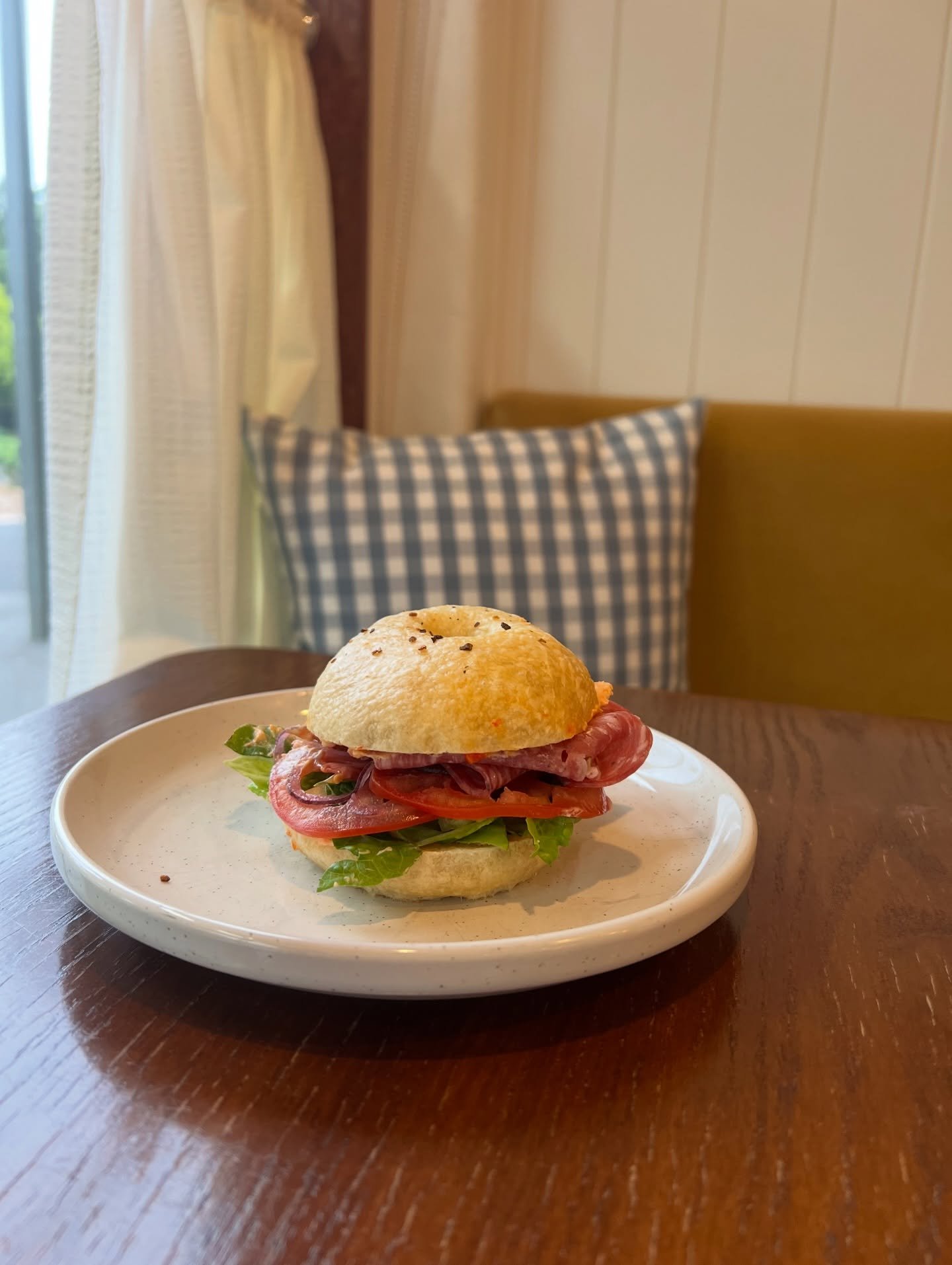 New bagel ✨

~ salami &amp; red pepper cream cheese