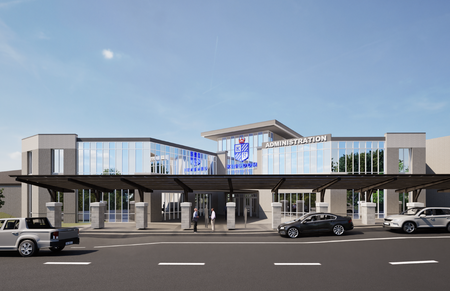 A rendering of the future Kingdom Heights Preparatory School campus in Huntsville, Alabama, a premier private Christian school offering classical education.
