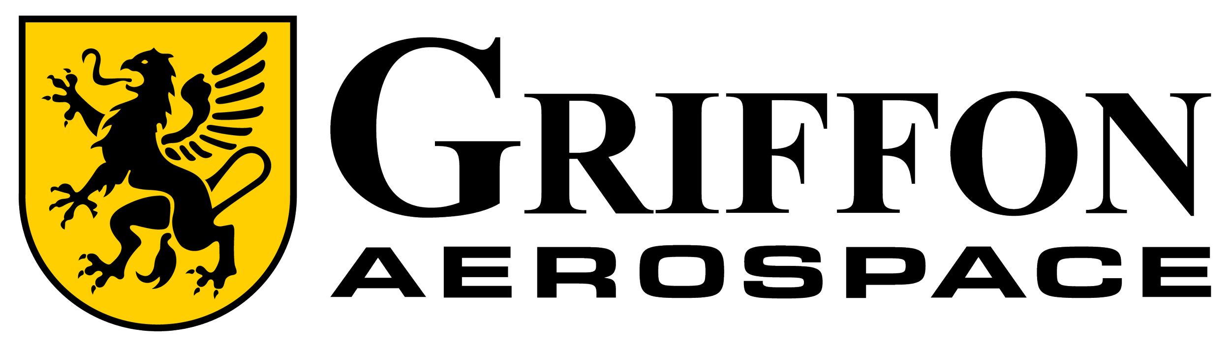 Gronfton Aerospace logo with a yellow shield featuring a black lion and text 'GRIFFTON AEROSPACE'