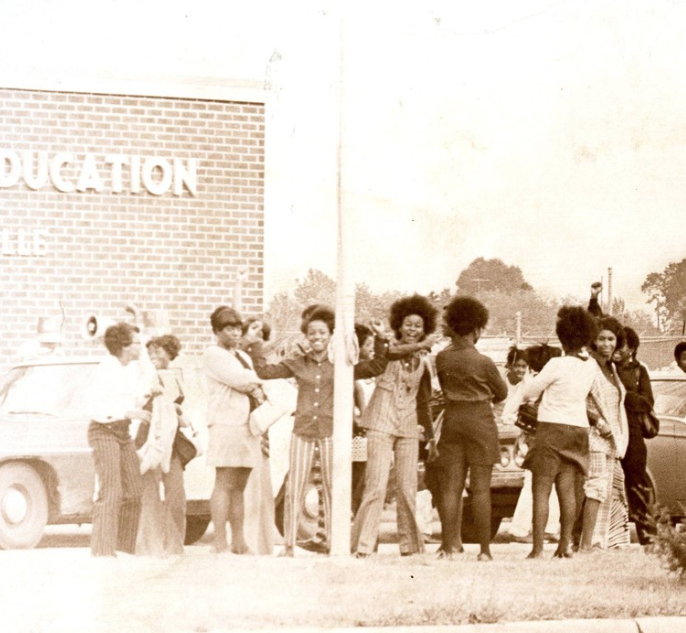In October of 1970, Butler High students demonstrate against the use of Confederate insignia at the Huntsville Board of Education.