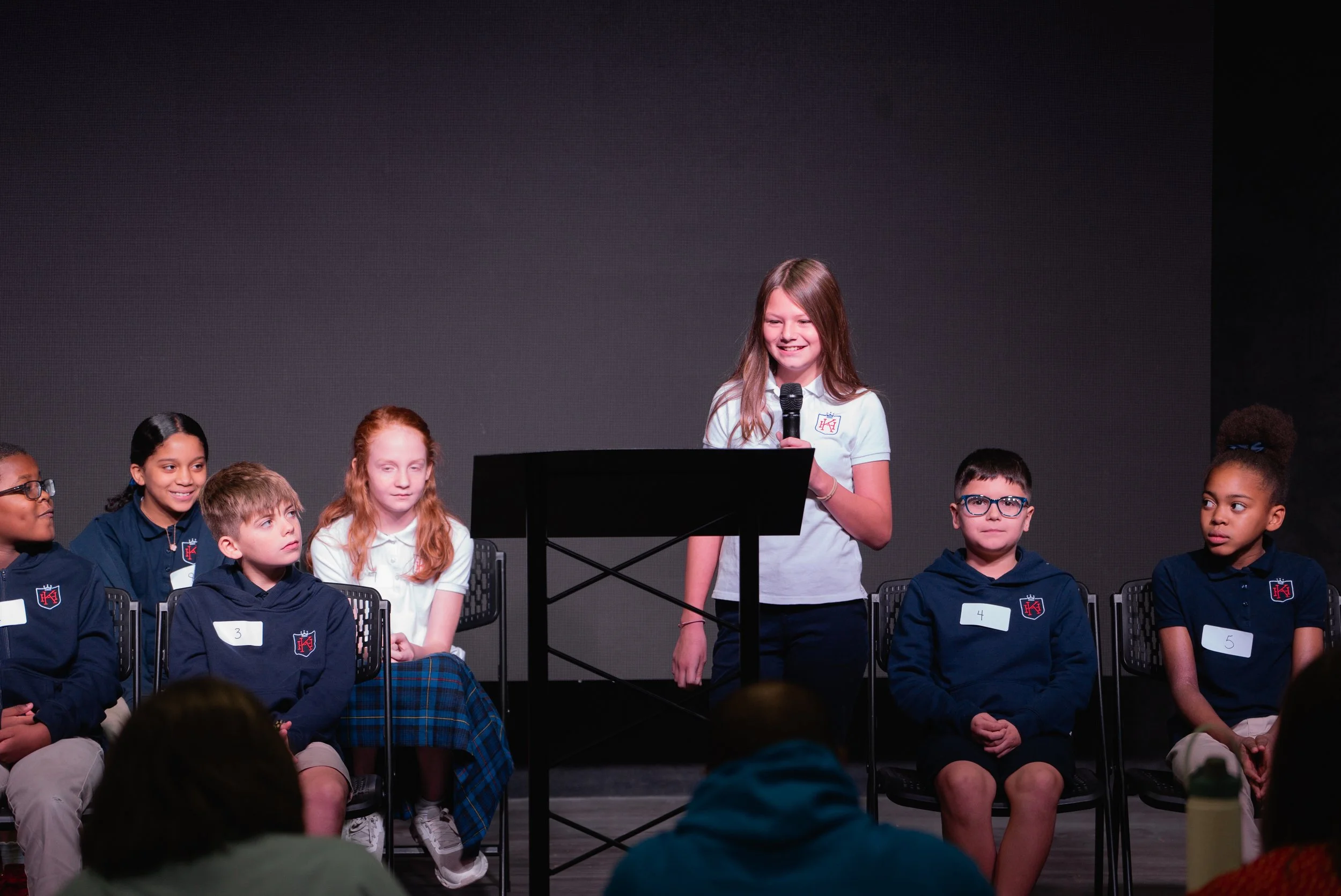 Elementary student participating in public speaking at private Christian school, Kingdom Heights Preparatory School.