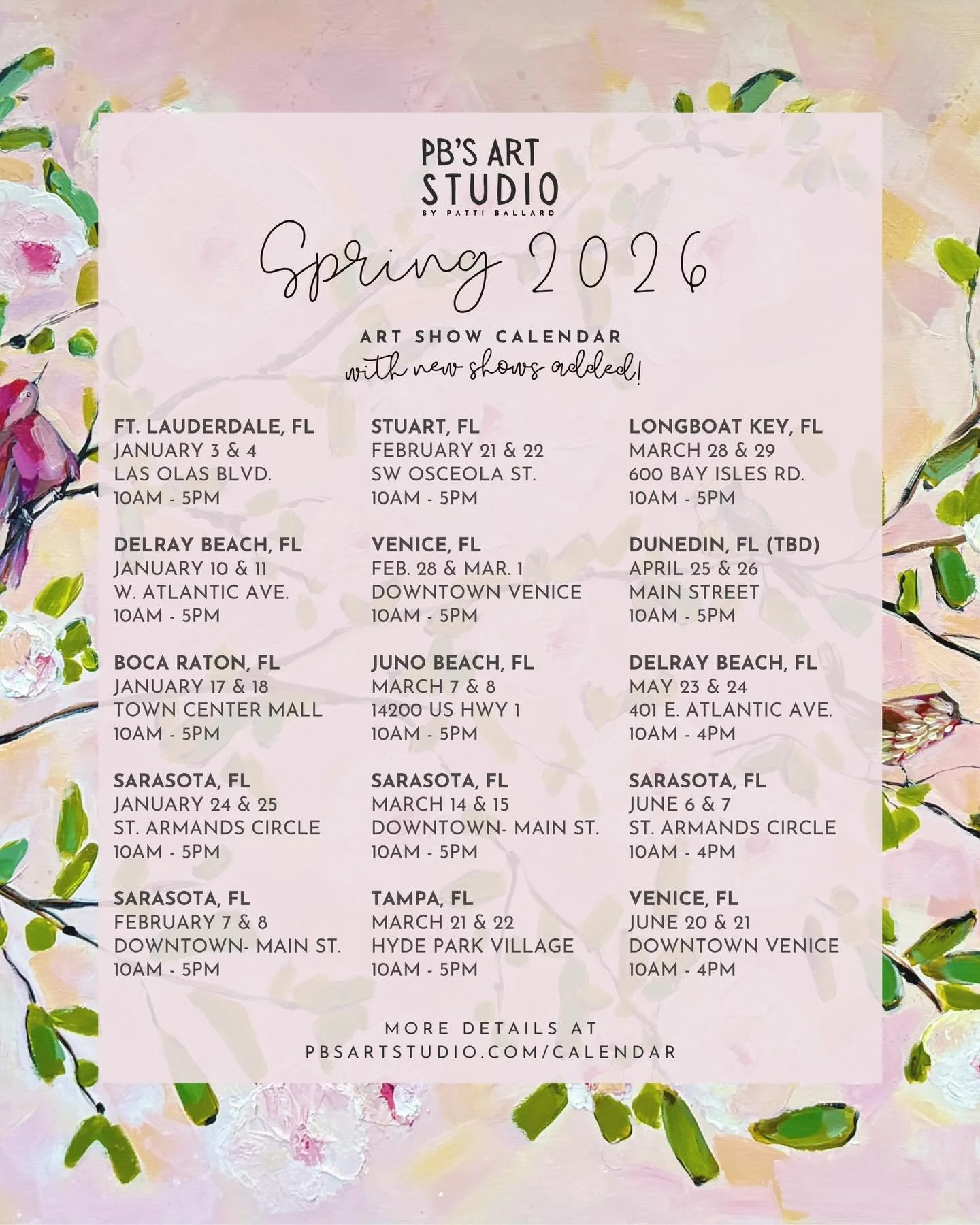 Updated spring calendar 🍓

Just added a few more dates through June and I&rsquo;m so excited for this season ahead! I&rsquo;ll be back in so many favorite spots with fresh artwork and lots of color.

If you&rsquo;ve been wanting to see the artwork i