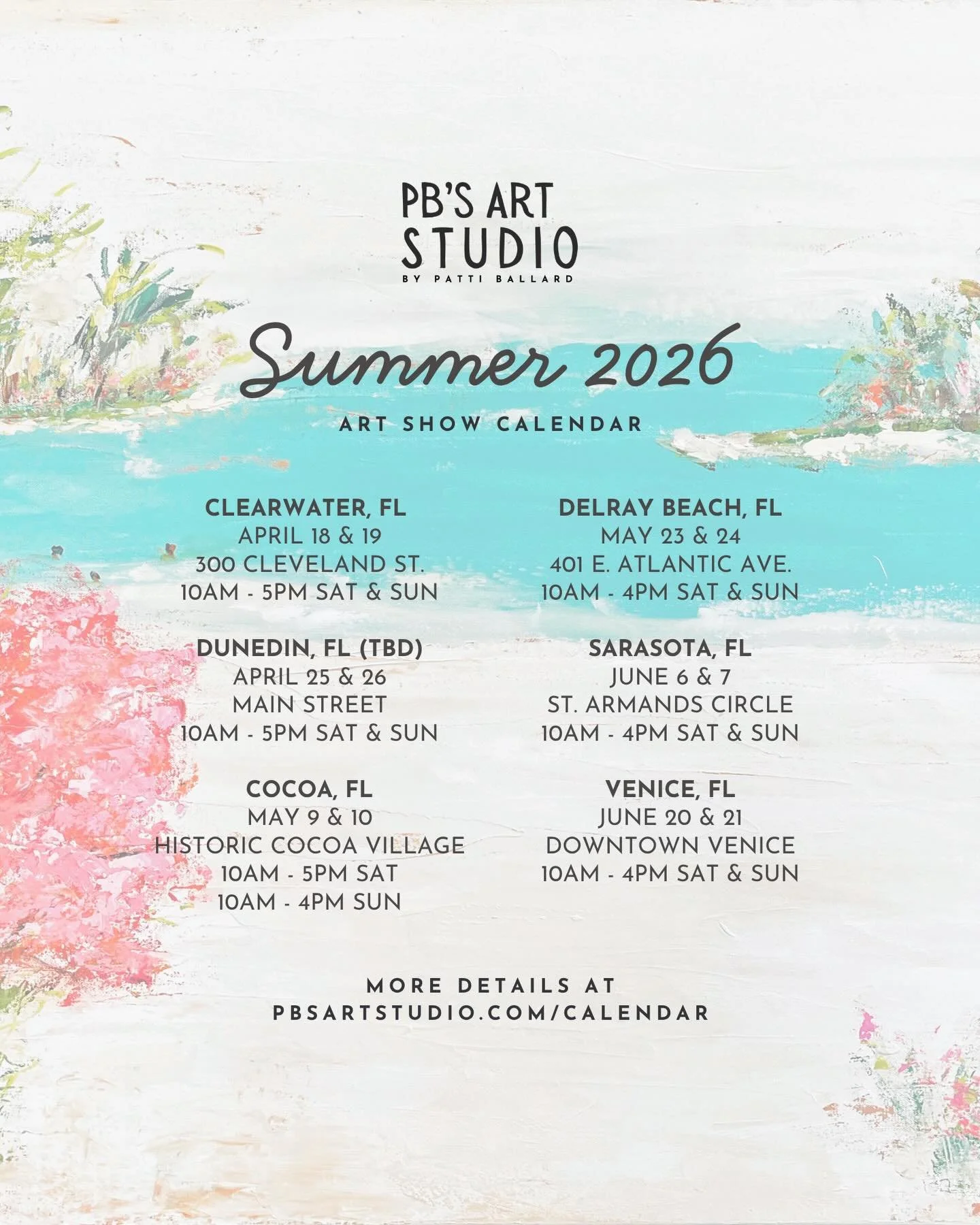 I&rsquo;m excited to share where I&rsquo;ll be this summer&mdash;six art Festivals across Florida with originals, prints and framed art! 

Whether you&rsquo;ve been wanting to see the art in person, find that one piece for your space, or discover som