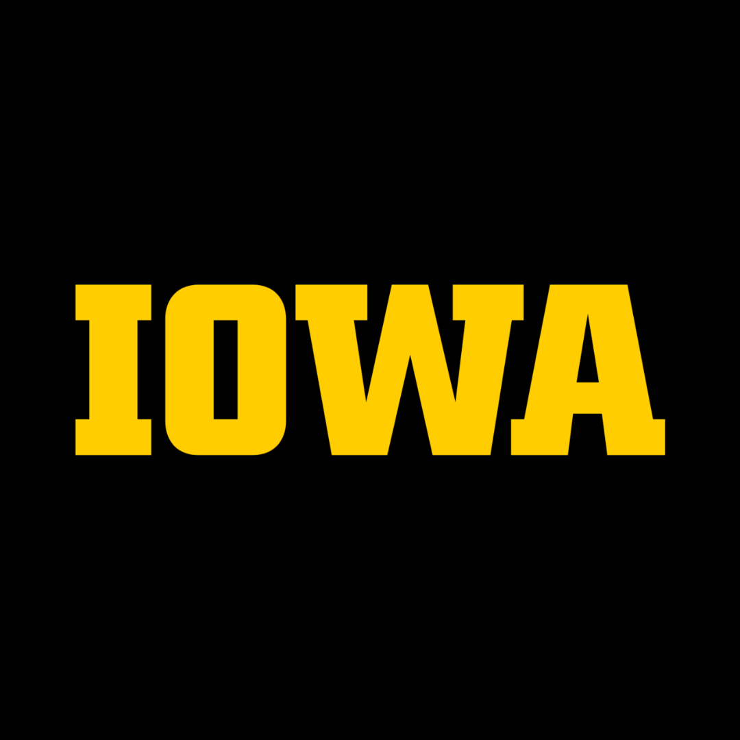 Black background with the word "IOWA" in large, bold, yellow letters in the center.