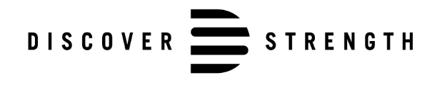 Logo with the words 'Discover' and 'Strength' separated by a stylized, vertical striped symbol.