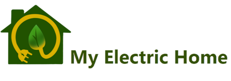 Logo of a green house with a leaf and an electrical plug, accompanied by the text 'My Electric Home'.