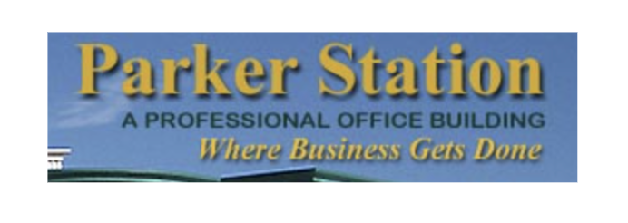 Sign for Parker Station, a professional office building, with the tagline 'Where Business Gets Done'.