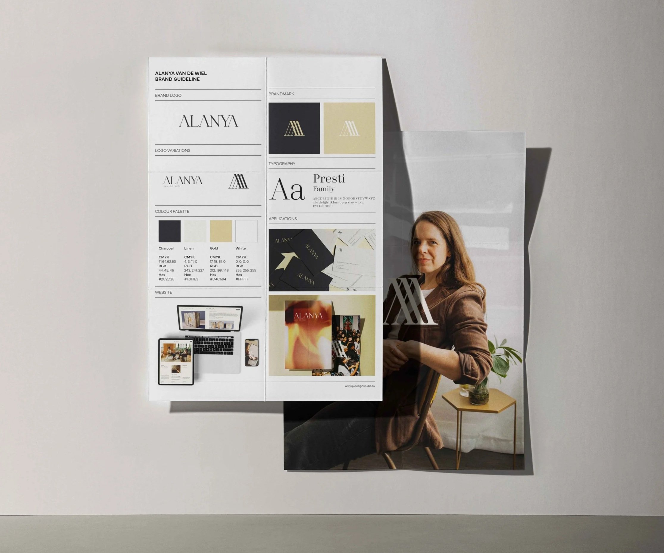 Brand identity and style guide design for Alanya van de Wiel by Ju Design Studio.