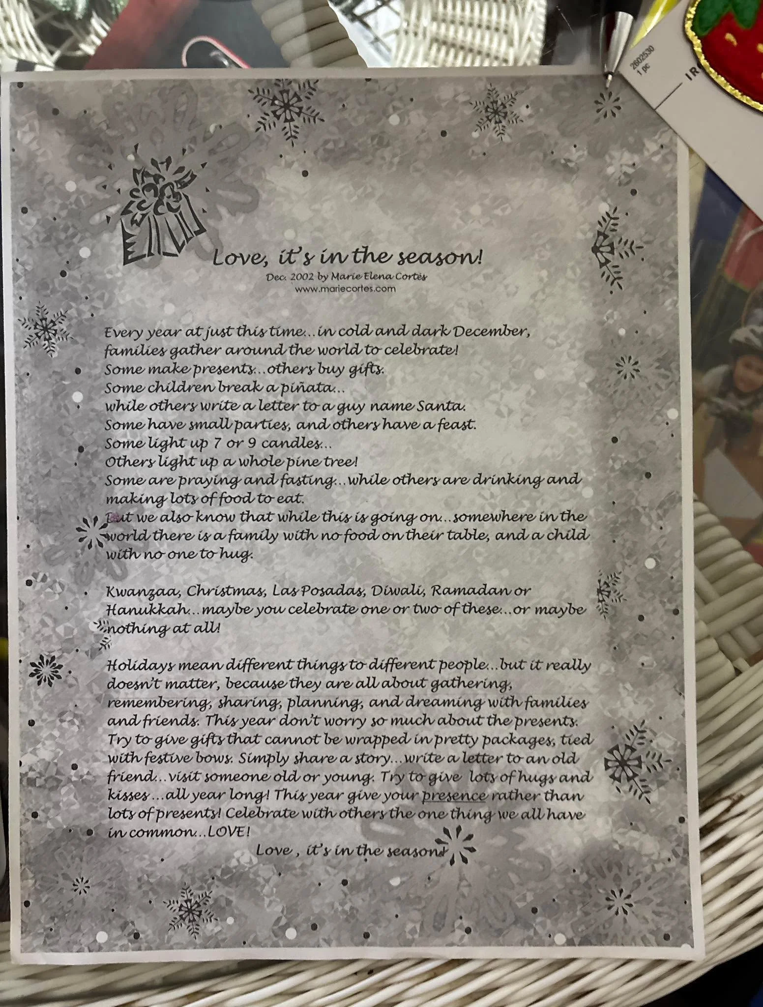 A poem I write in 2002 Befire we had AI 🤖 

My school was fighting which holidays to celebrate for the kids! I said: &ldquo;Let&rsquo;s learn them all and celebrate each community that the holiday represents!&rdquo;

I got to share my Posada Traditi