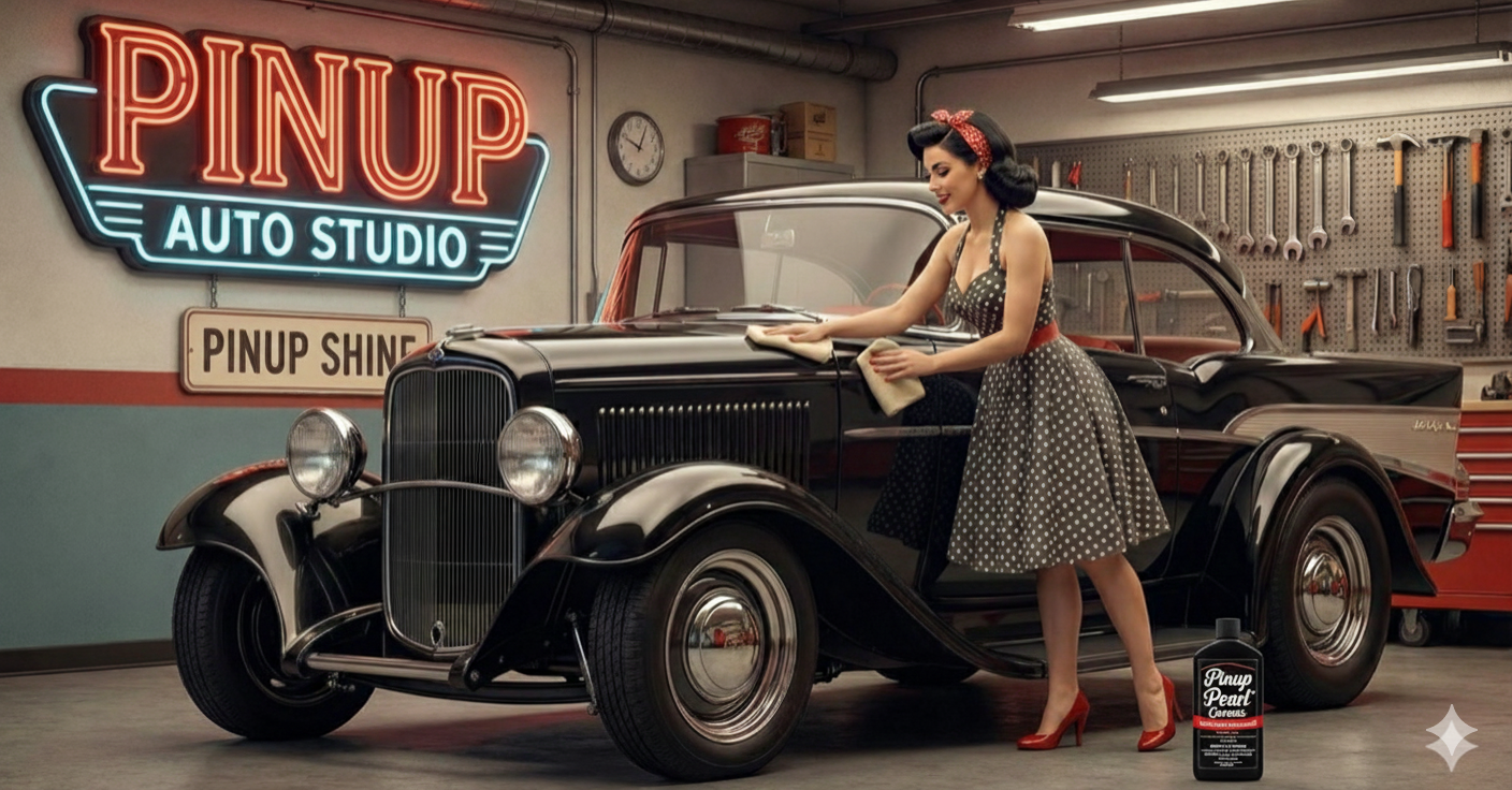 Pinup Pearl ceramic coating applied to luxury vehicle at Pinup Auto Studio in Houston Texas