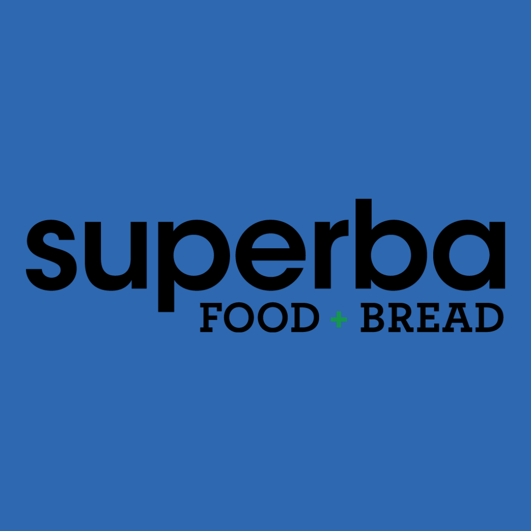 Superb food and bread logo on a blue background.