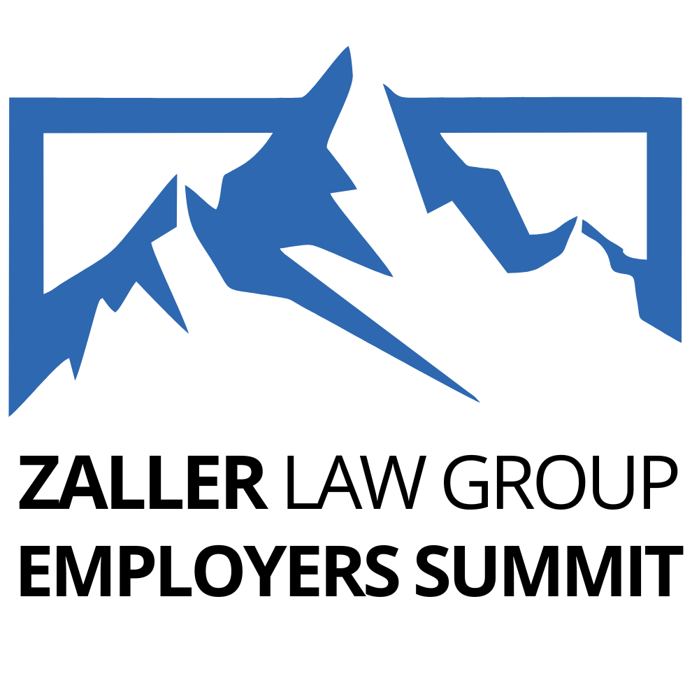 Logo for Zaller Law Group Employers Summit featuring abstract mountain graphic and bold text.