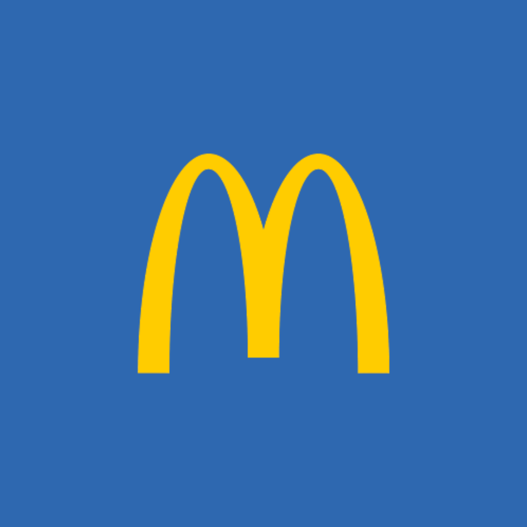 McDonald's logo with yellow arches on a blue background