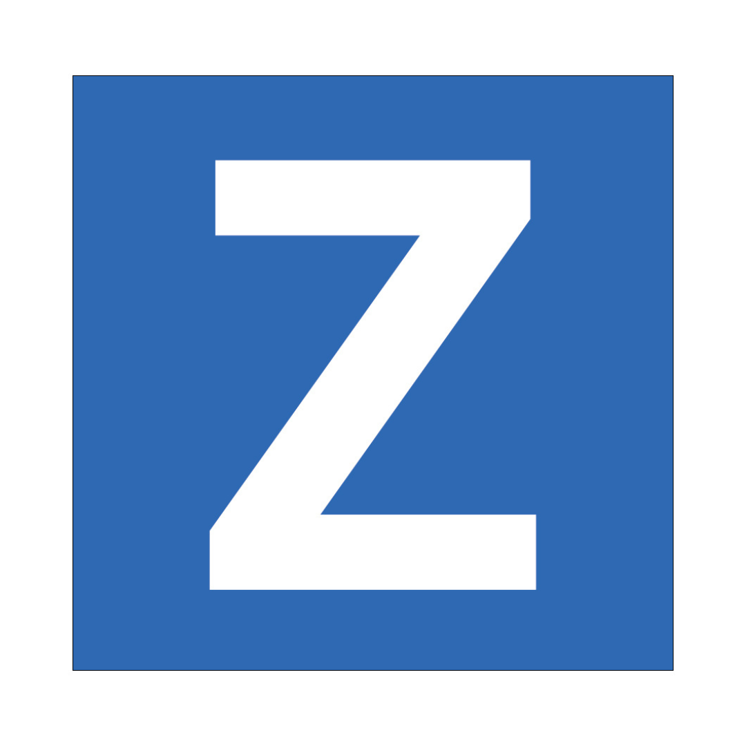 A blue square with a large white letter Z in the center.