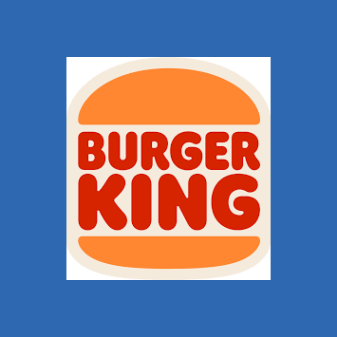 Logo of Burger King featuring a stylized hamburger with the words 'BURGER KING' in red text inside the bun.