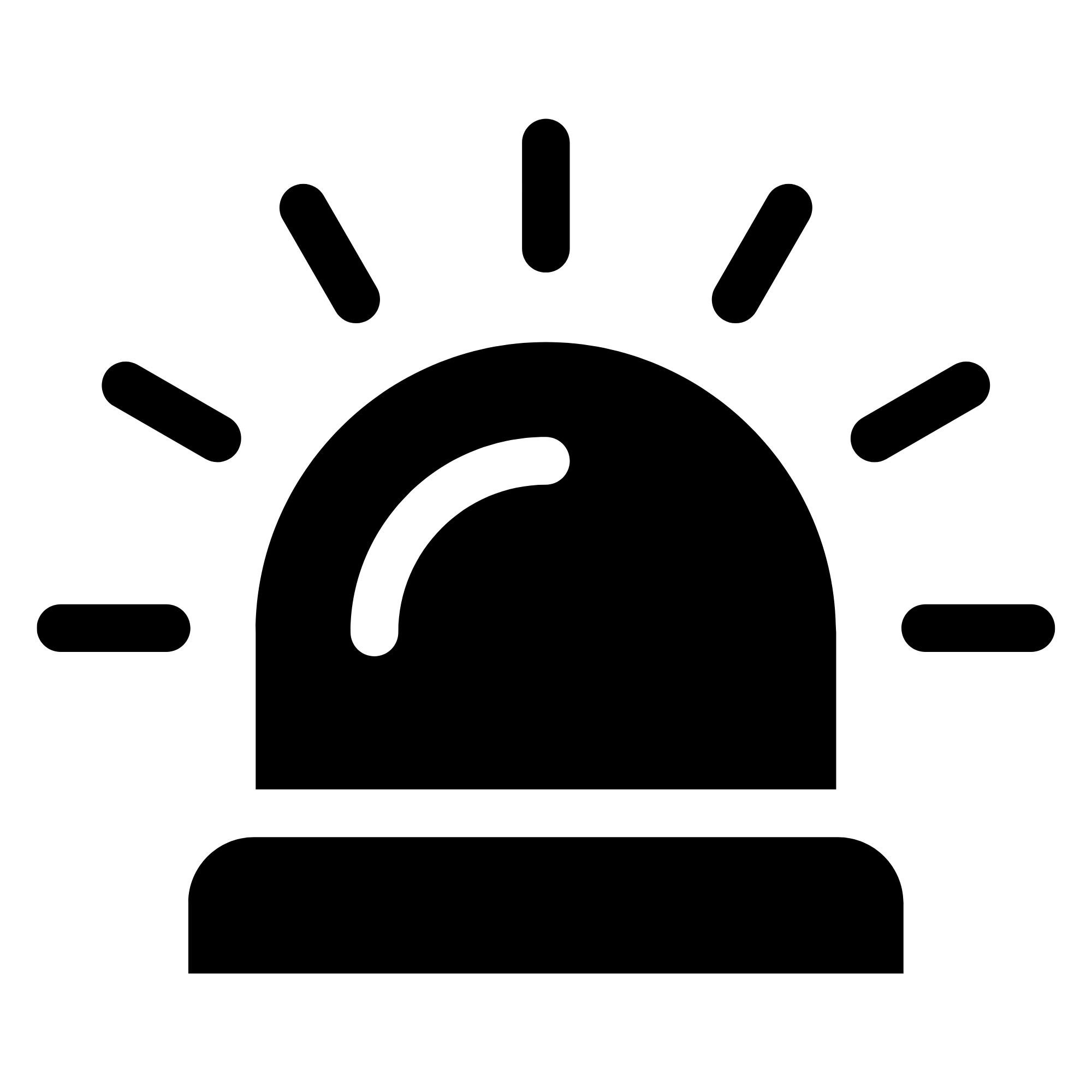 Icon of a flashing emergency light or siren with rays emanating from it.