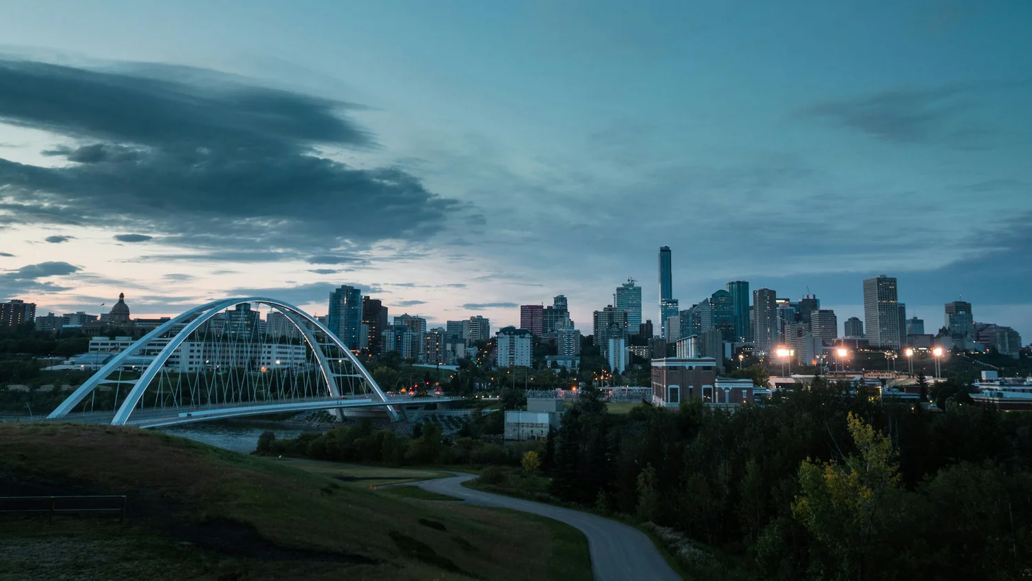 Downtown Edmonton skyline above the North Saskatchewan River valley