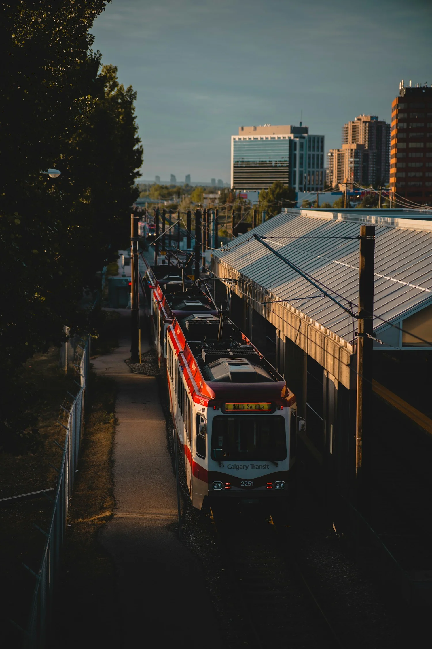 CTrain in Calgary at dusk