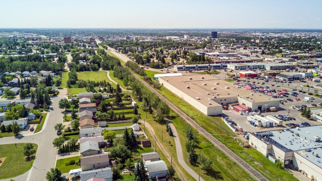 Aerial view of Grande Prairie in summer