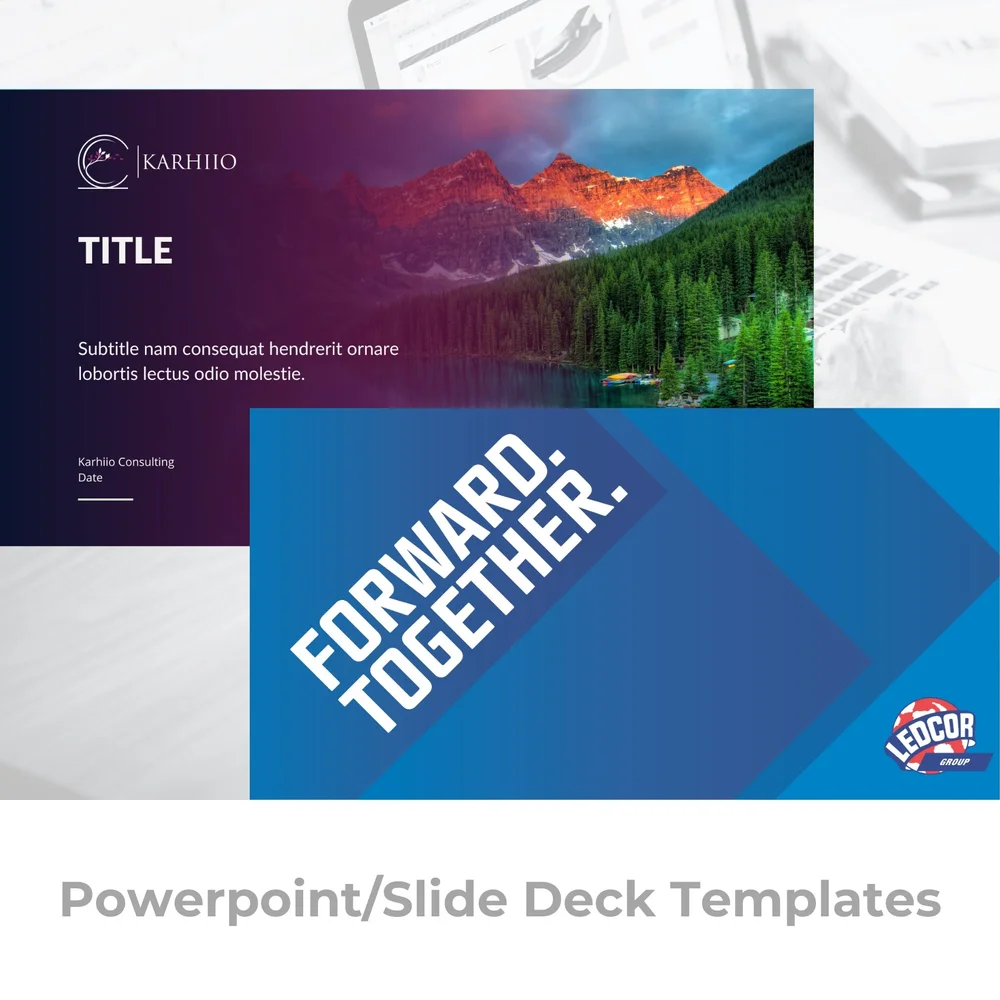Branded PowerPoint templates for client presentations.