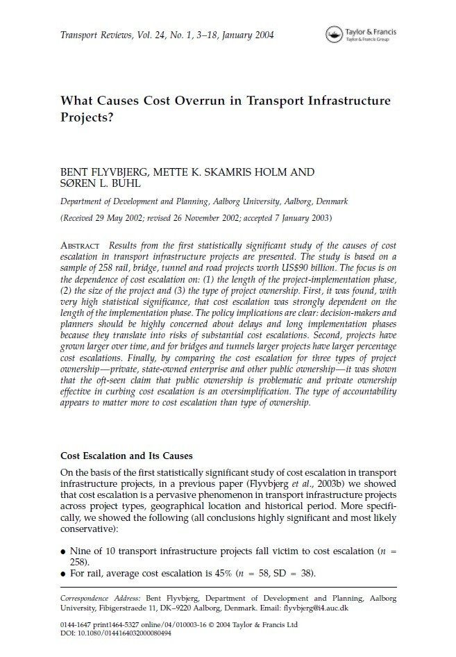 What Causes Cost Overrun in Transport Infrastructure Projects?