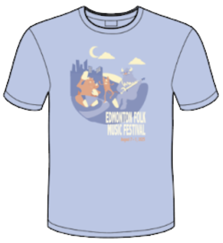 Festival t-shirt in light blue with the monster illustration on the front
