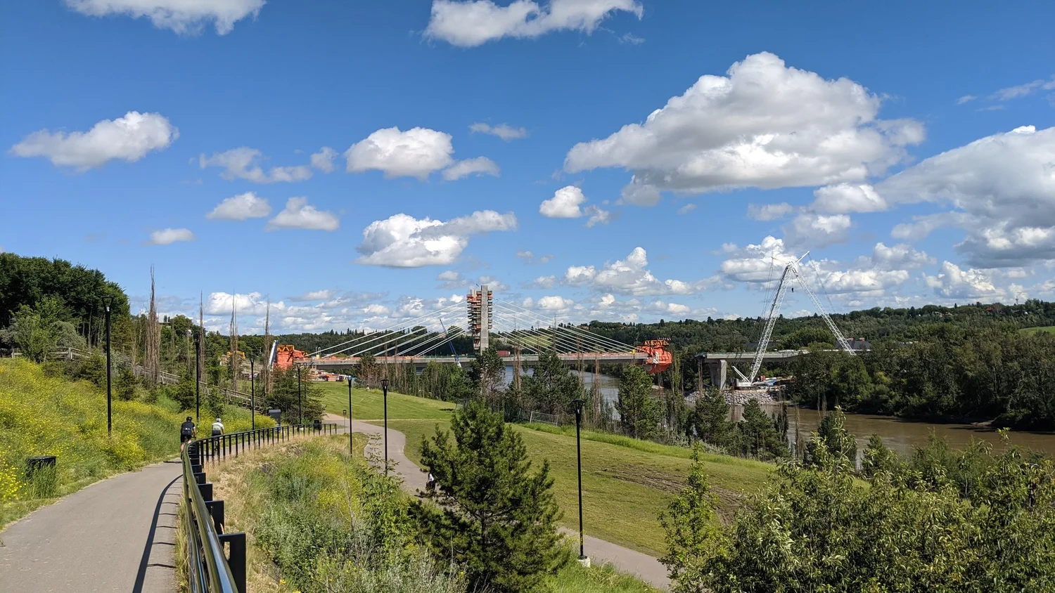 Tawatin&acirc; Bridge under construction in Edmonton's river valley