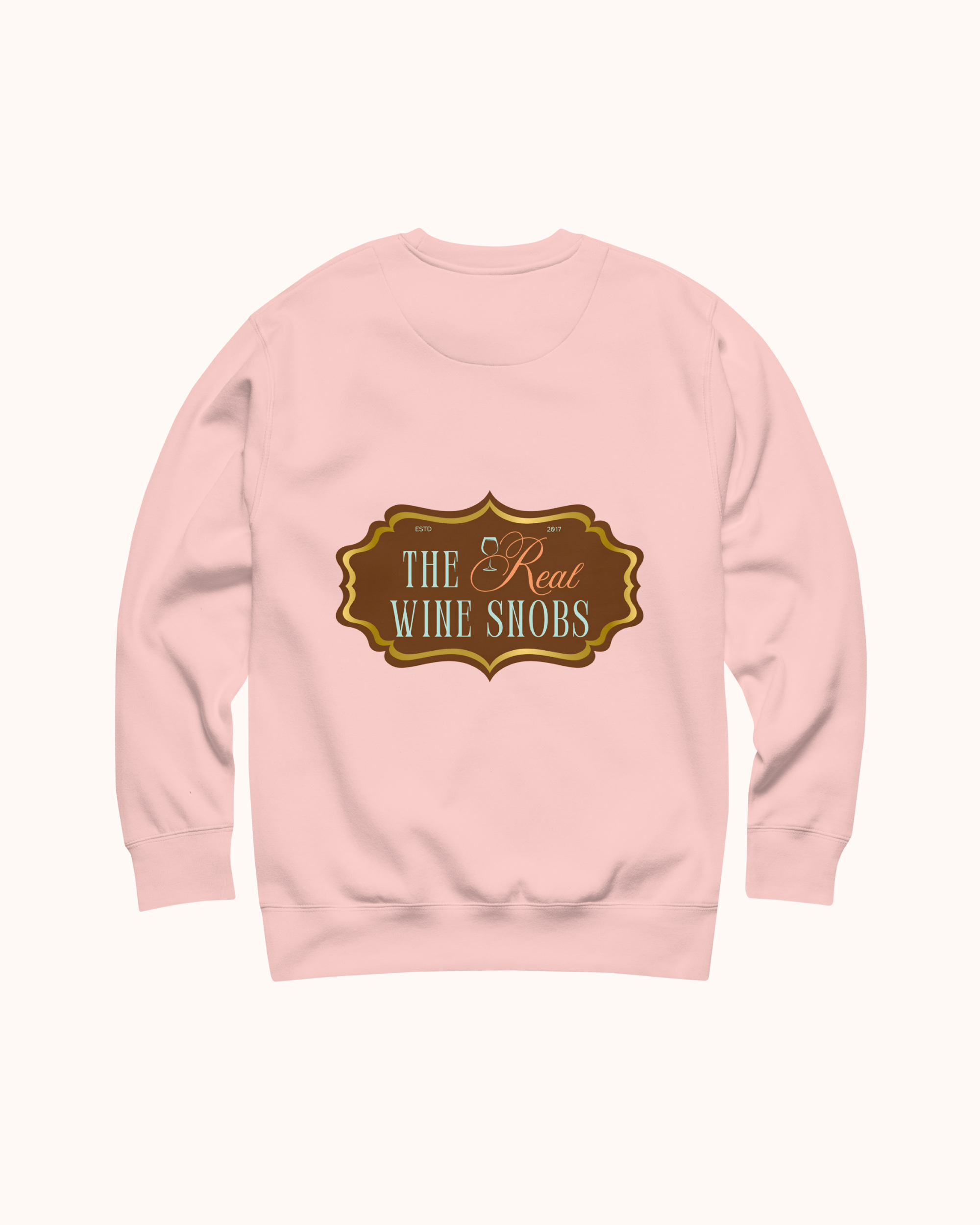 Premium wine sweatshirt with “Making Pour Decisions Since 2017” on the front and logo on back. Structured unisex fit, cotton face, fleece interior. Sizes S–3XL.