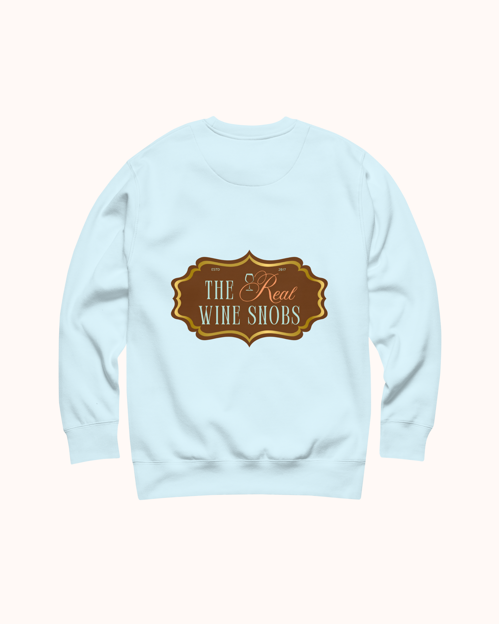 Premium wine sweatshirt with “Making Pour Decisions Since 2017” on the front and logo on back. Structured unisex fit, cotton face, fleece interior. Sizes S–3XL.