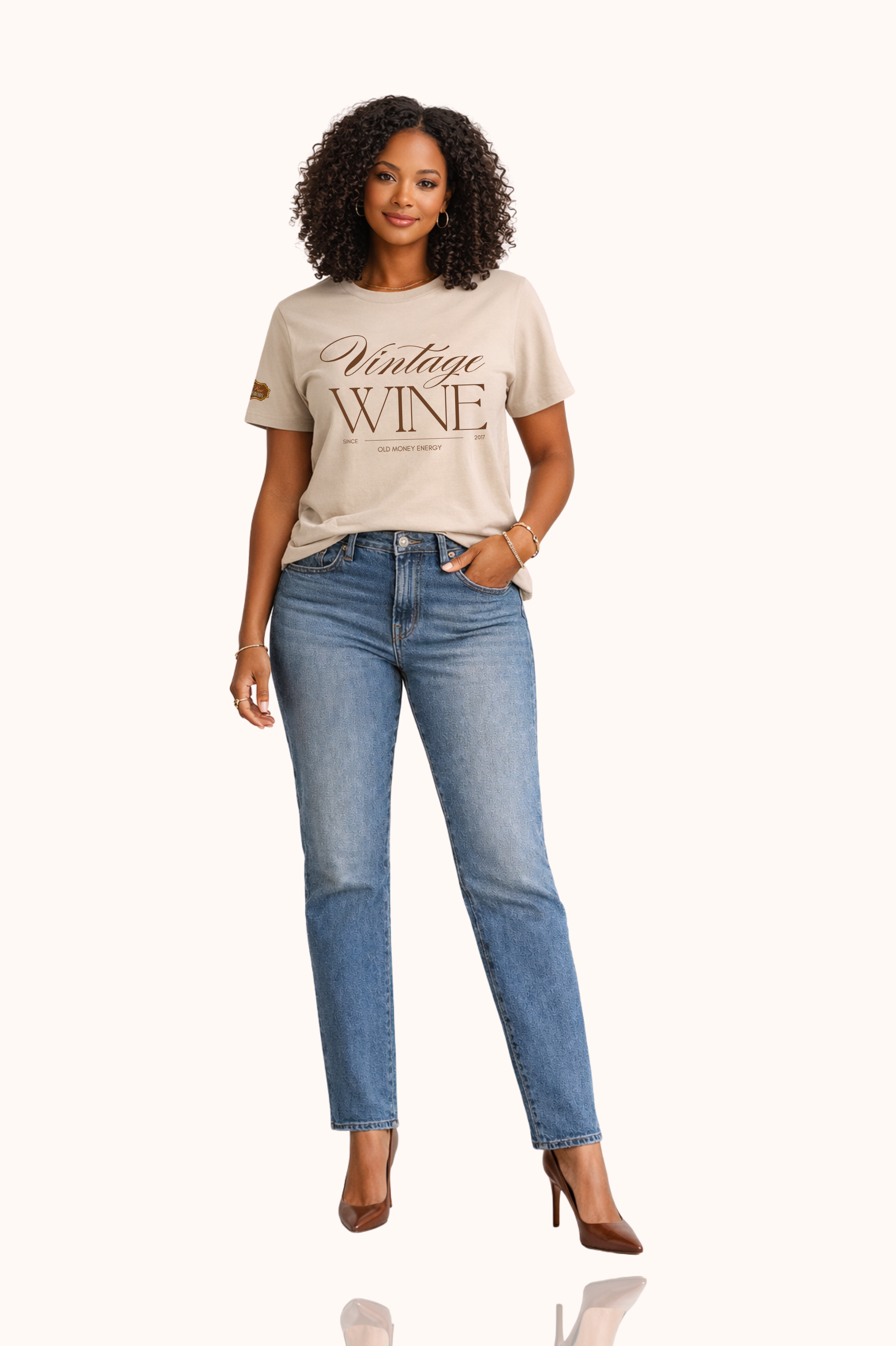 Old Money Energy tshirt in Cellar, model front