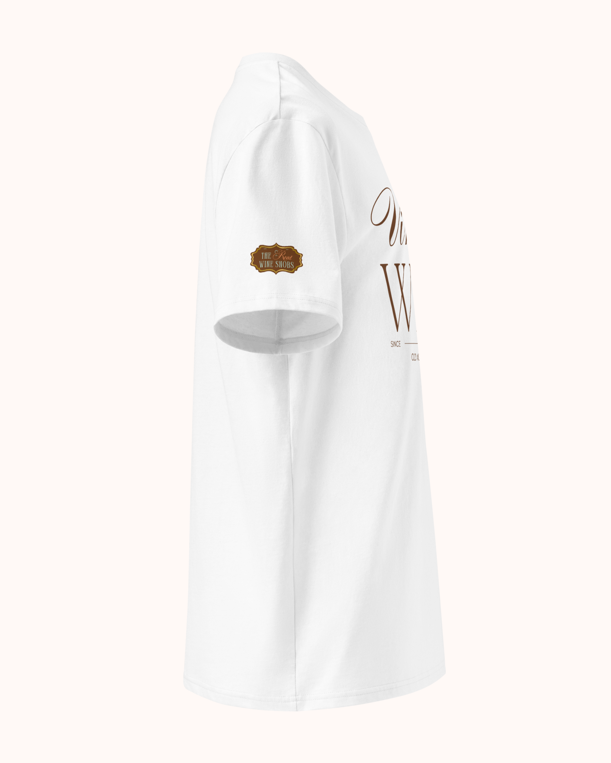 Old Money Energy wine t-shirt inspired by vintage wine culture and quiet luxury style. Organic cotton unisex tee with clean typography and refined fit from The Real Wine Snobs.