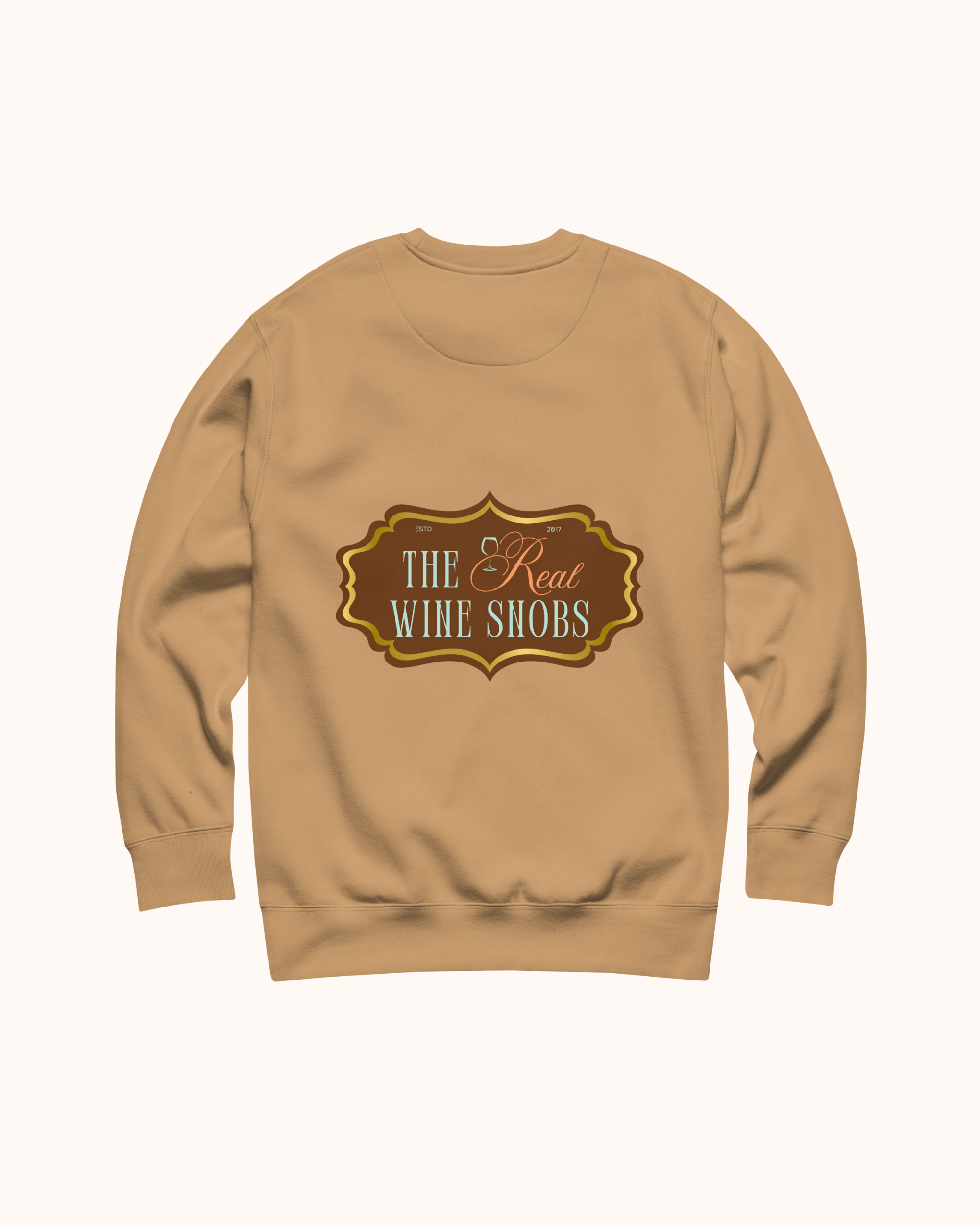 Premium wine sweatshirt with “Making Pour Decisions Since 2017” on the front and logo on back. Structured unisex fit, cotton face, fleece interior. Sizes S–3XL.