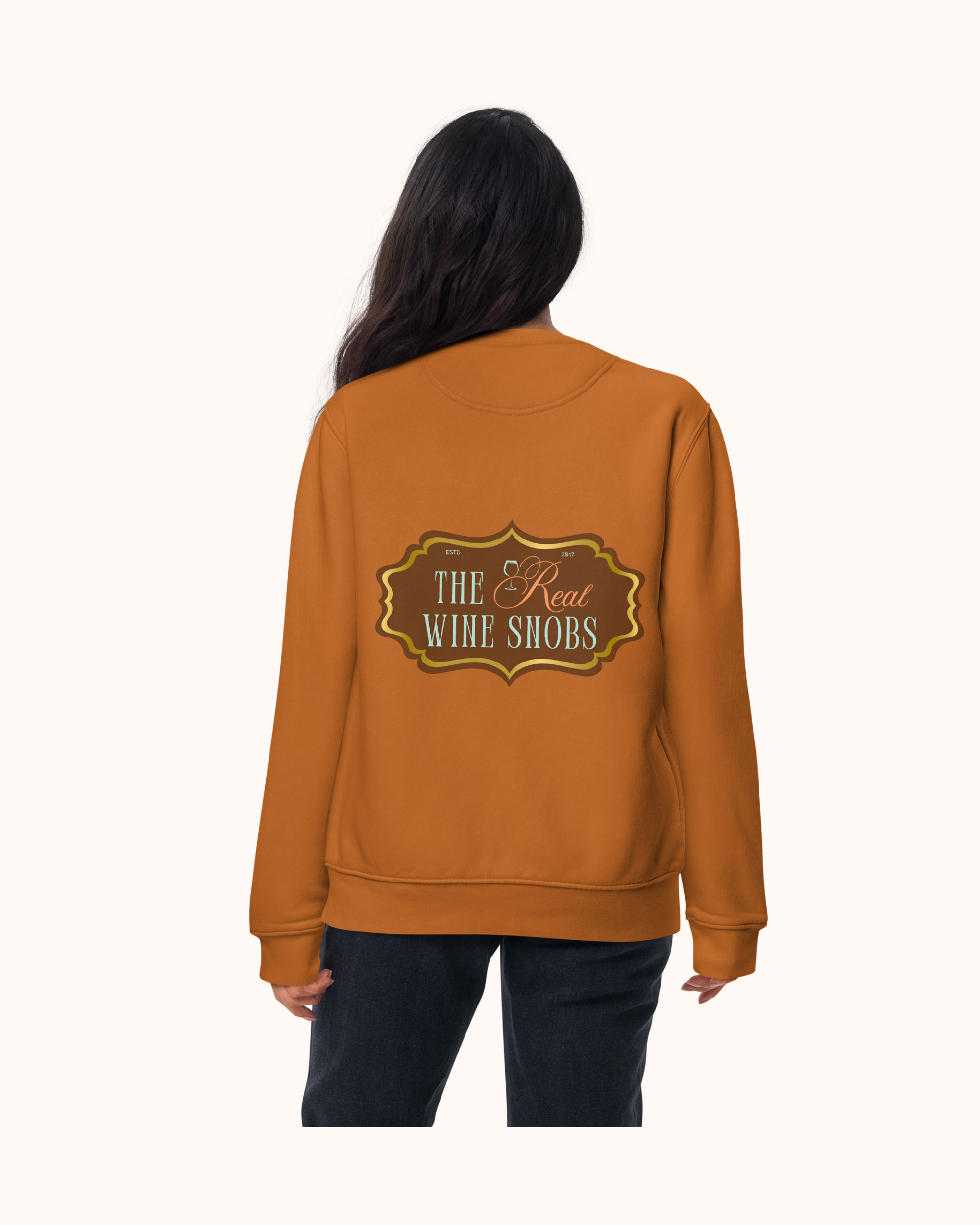 Premium wine sweatshirt with “Making Pour Decisions Since 2017” on the front and logo on back. Structured unisex fit, cotton face, fleece interior. Sizes S–3XL.