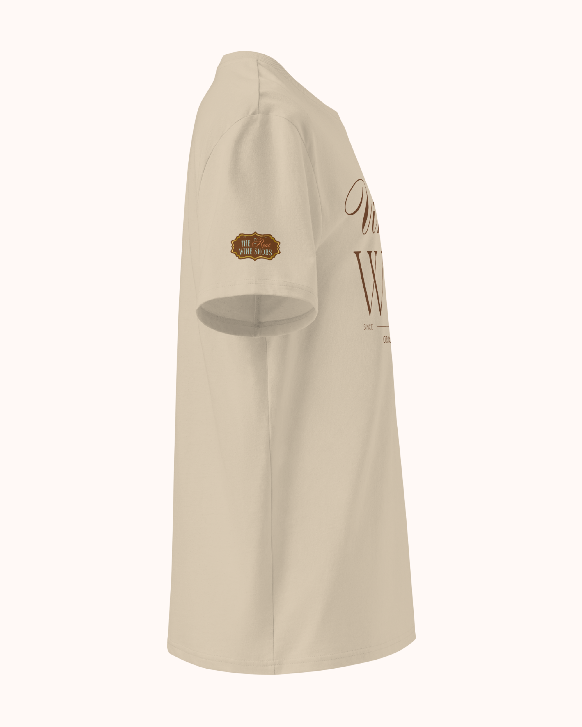 Old Money Energy wine t-shirt inspired by vintage wine culture and quiet luxury style. Organic cotton unisex tee with clean typography and refined fit from The Real Wine Snobs.