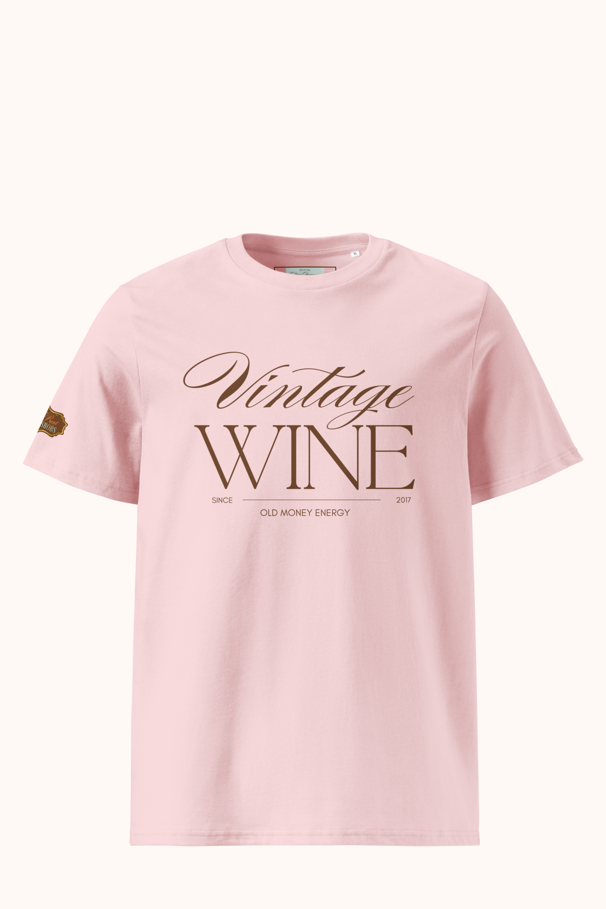 Old Money Energy tshirt in Rosé Cuvée, front