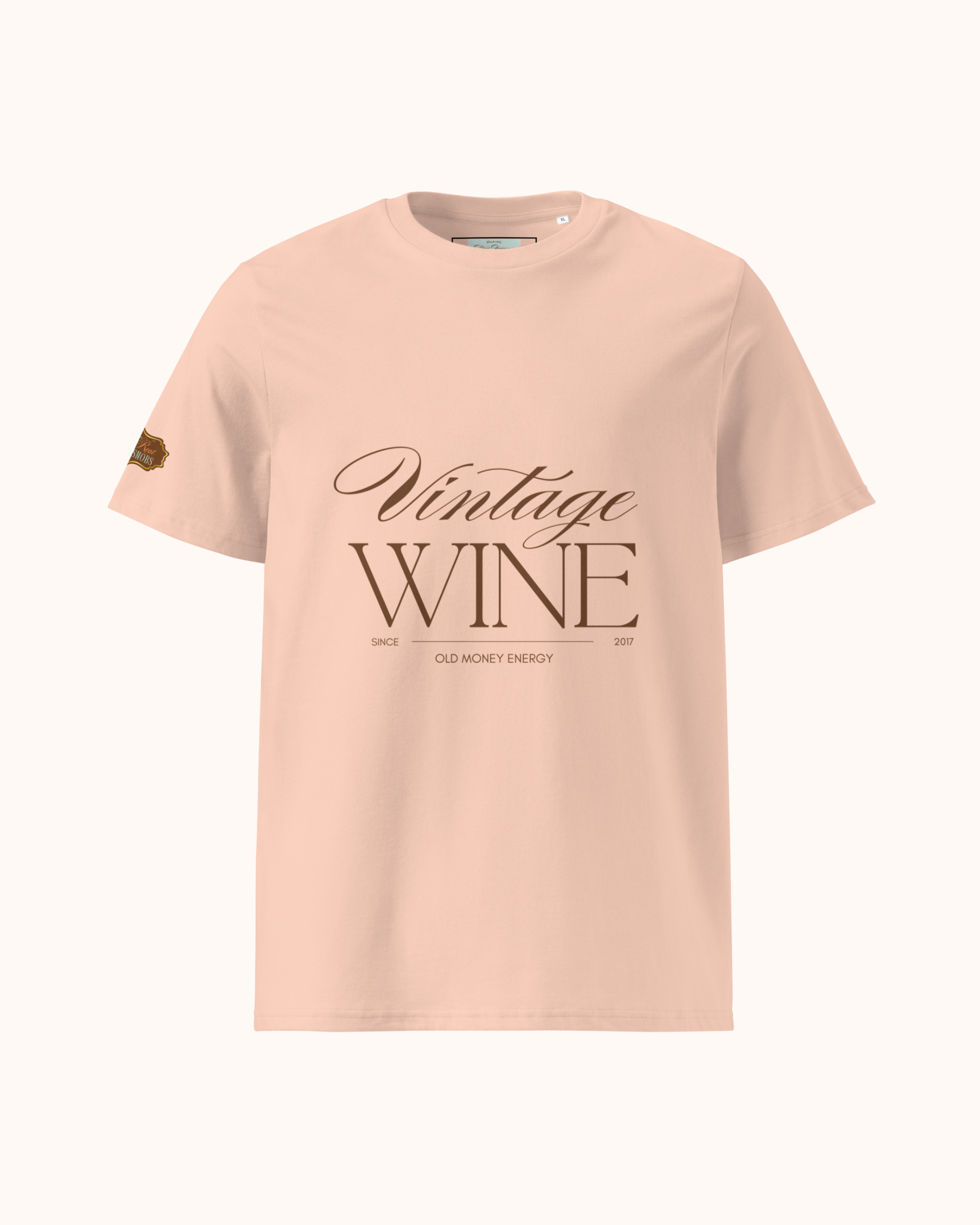 Old Money Energy wine t-shirt inspired by vintage wine culture and quiet luxury style. Organic cotton, refined fit, and understated vineyard confidence for true wine snobs.
