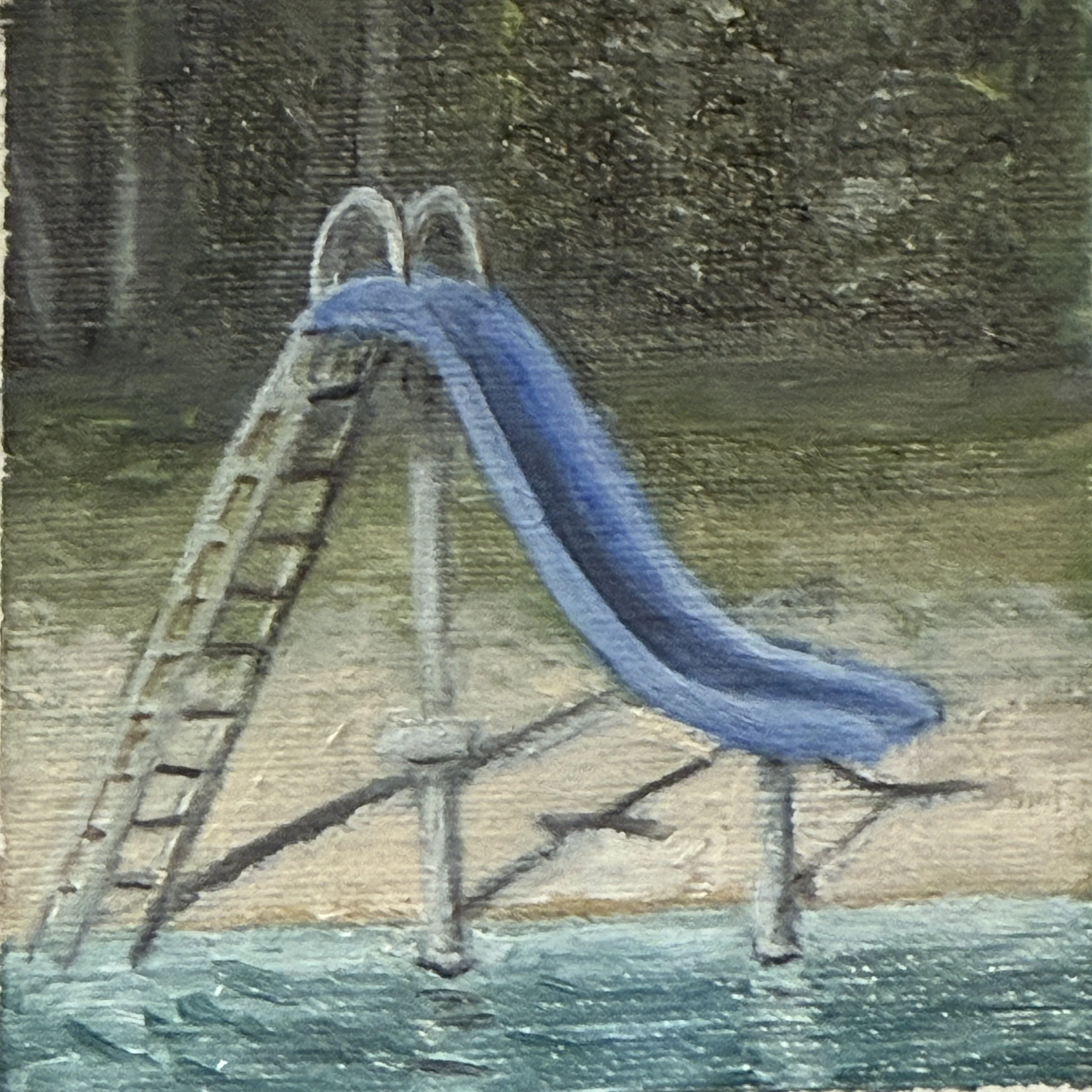 "Low Water Season," oil on paper, 2 x 2 inches, 2025.