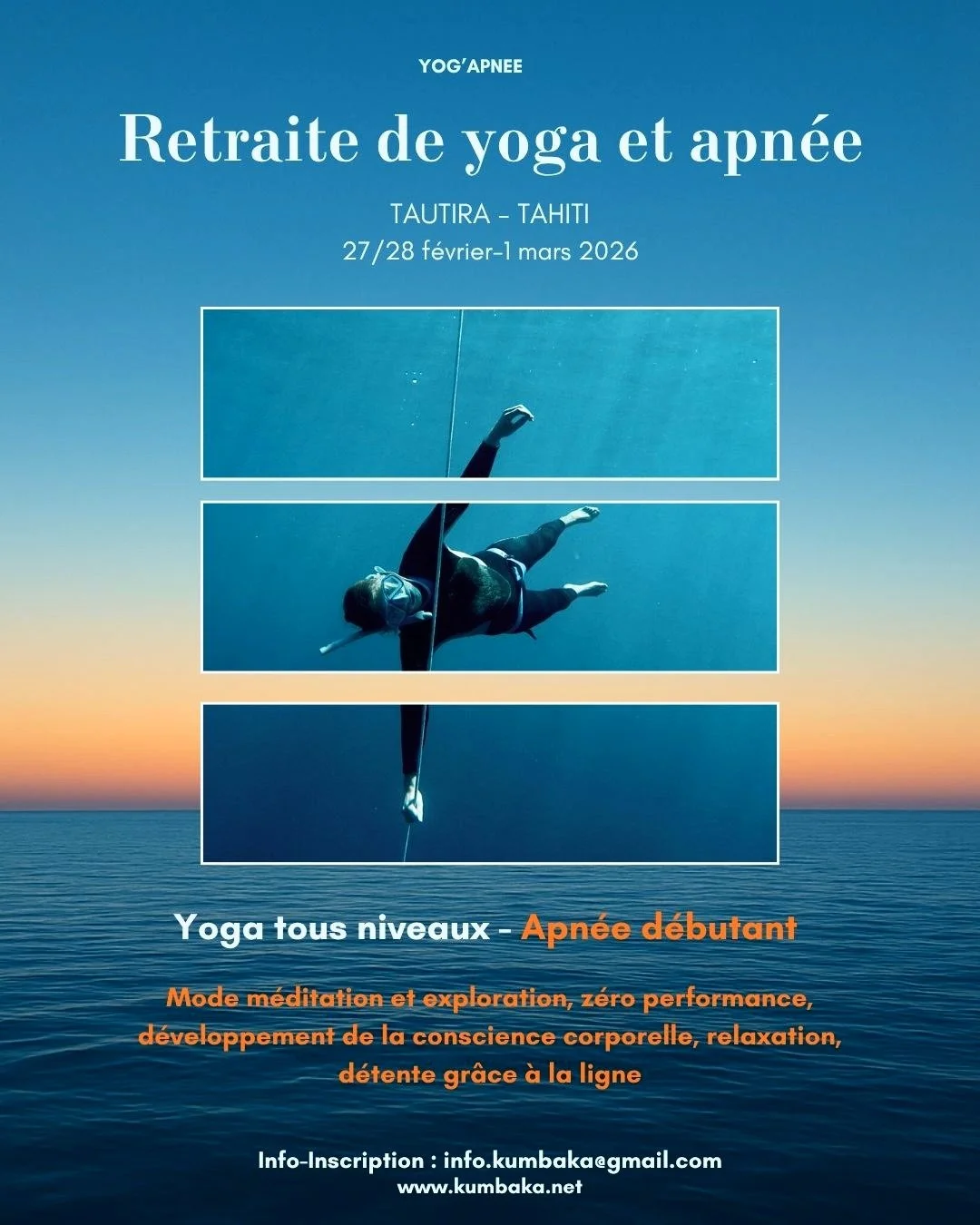 Notre retraite annuelle de yoga et apn&eacute;e, Yog'apn&eacute;e, est lanc&eacute;e pour 2026 🌈

📍Maison bord de mer, &agrave; Tautira, Tahiti
📅 27/28 f&eacute;vrier et 1 mars 2026

Lancement des inscriptions le LUNDI 10 NOVEMBRE.

⚪ Tarif Early 