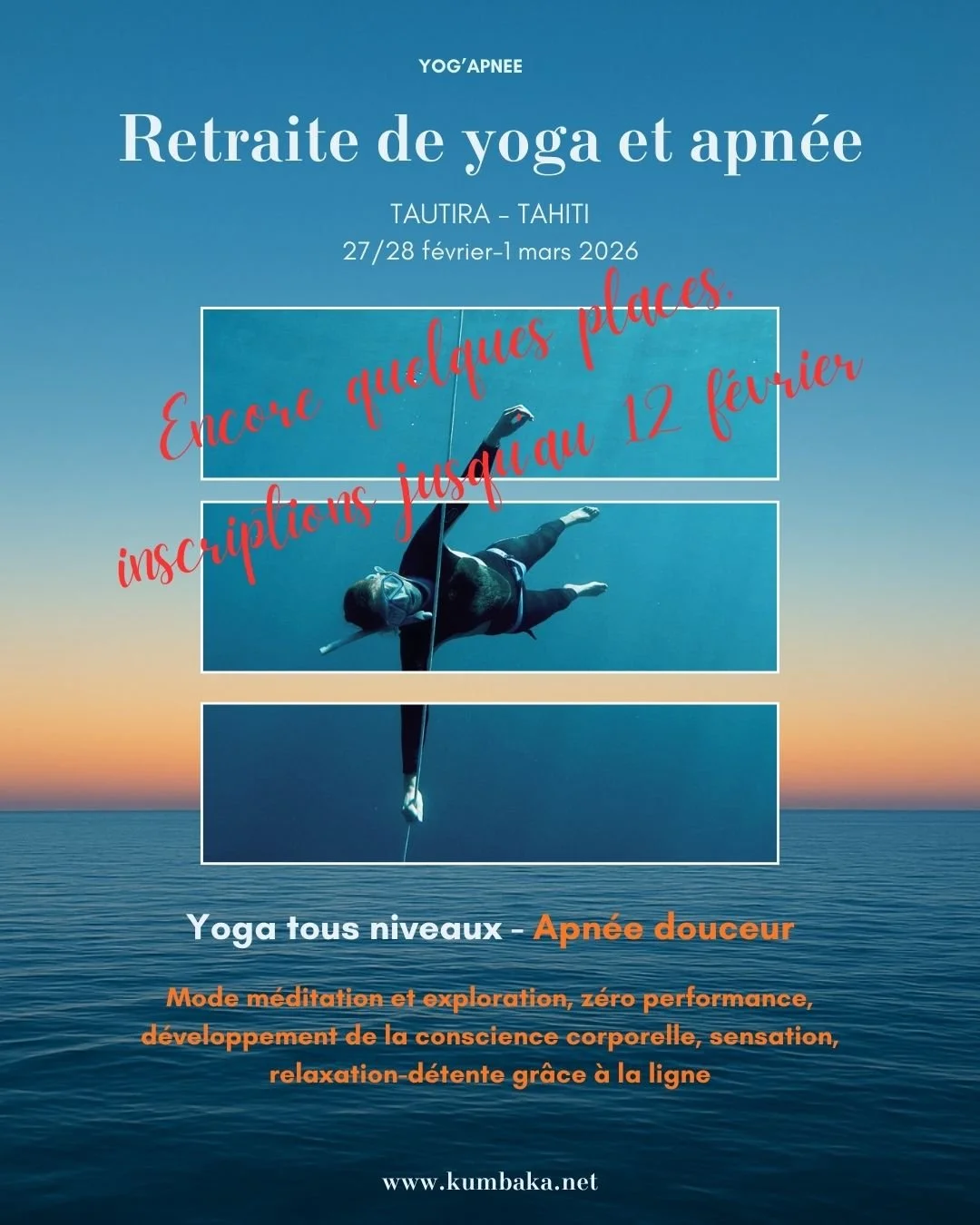 🔊🕉️Encore un mois pour s'inscrire &agrave; notre retraite annuelle de yoga et apn&eacute;e!

📆 27/28 f&eacute;vrier et 1 mars

📍Tautira

Programme et infos par mail - info.kumbaka@gmail.com 

🌟🙋