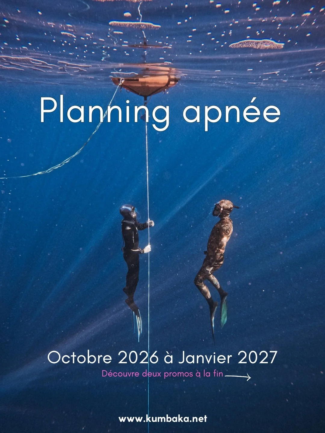 Nouveau planning pour les stages d'apn&eacute;e... d'octobre &agrave; fin Janvier 2027 avec deux promos 👀 !

Infos et r&eacute;servation par mail info.kumbaka@gmail.com